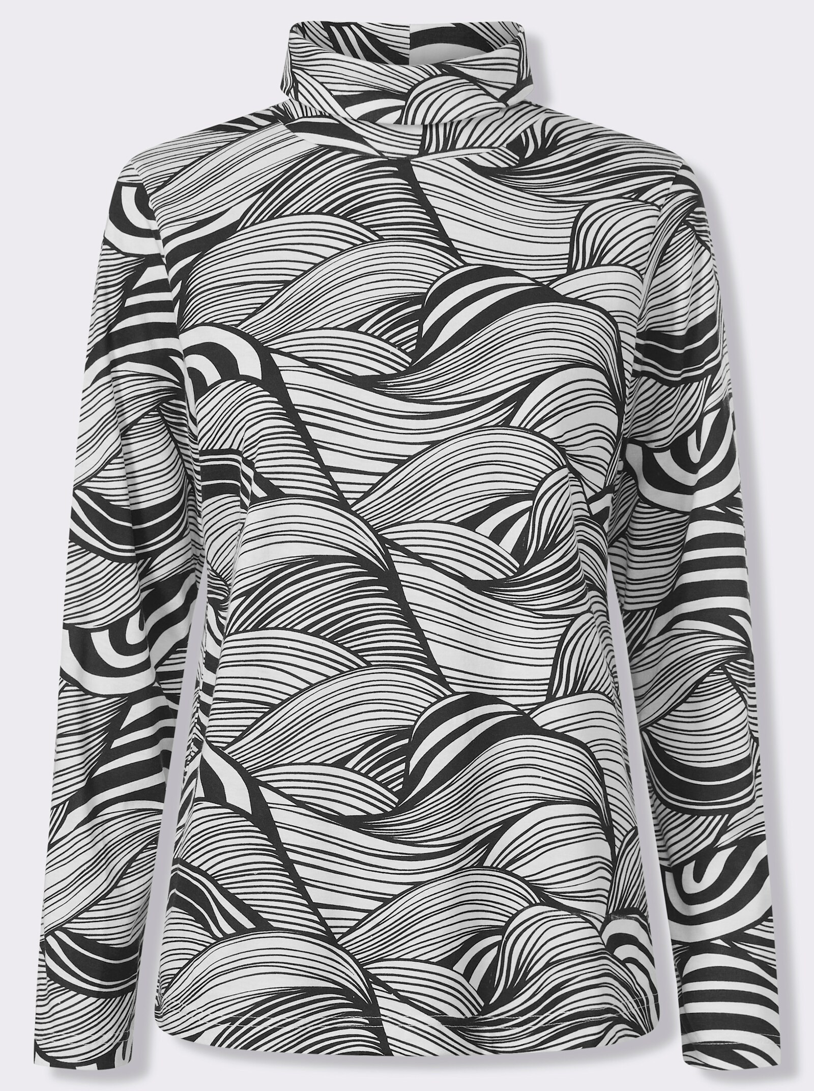 Rollkragenshirt aus reiner Baumwolle - schwarz-ecru-bedruckt