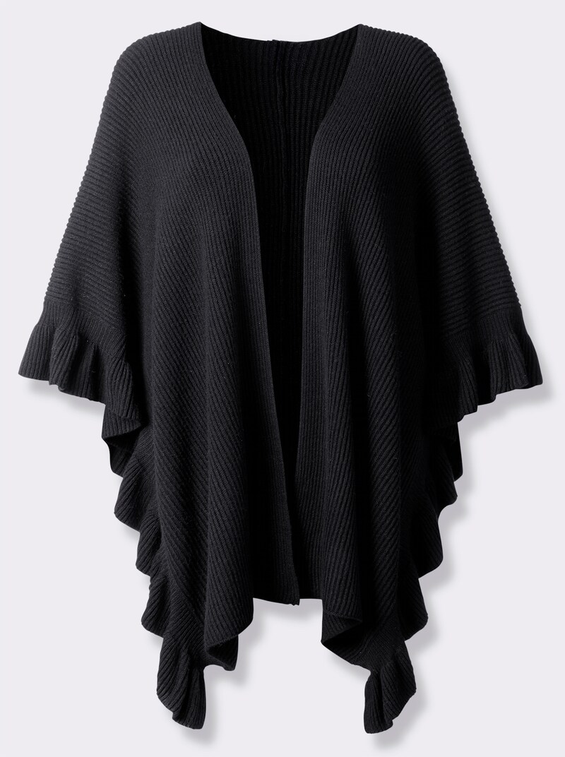 PULI Poncho Elegante In Maglia Da Donna – Apertura Anteriore Con Linguetta, Nero, Taglia Unica