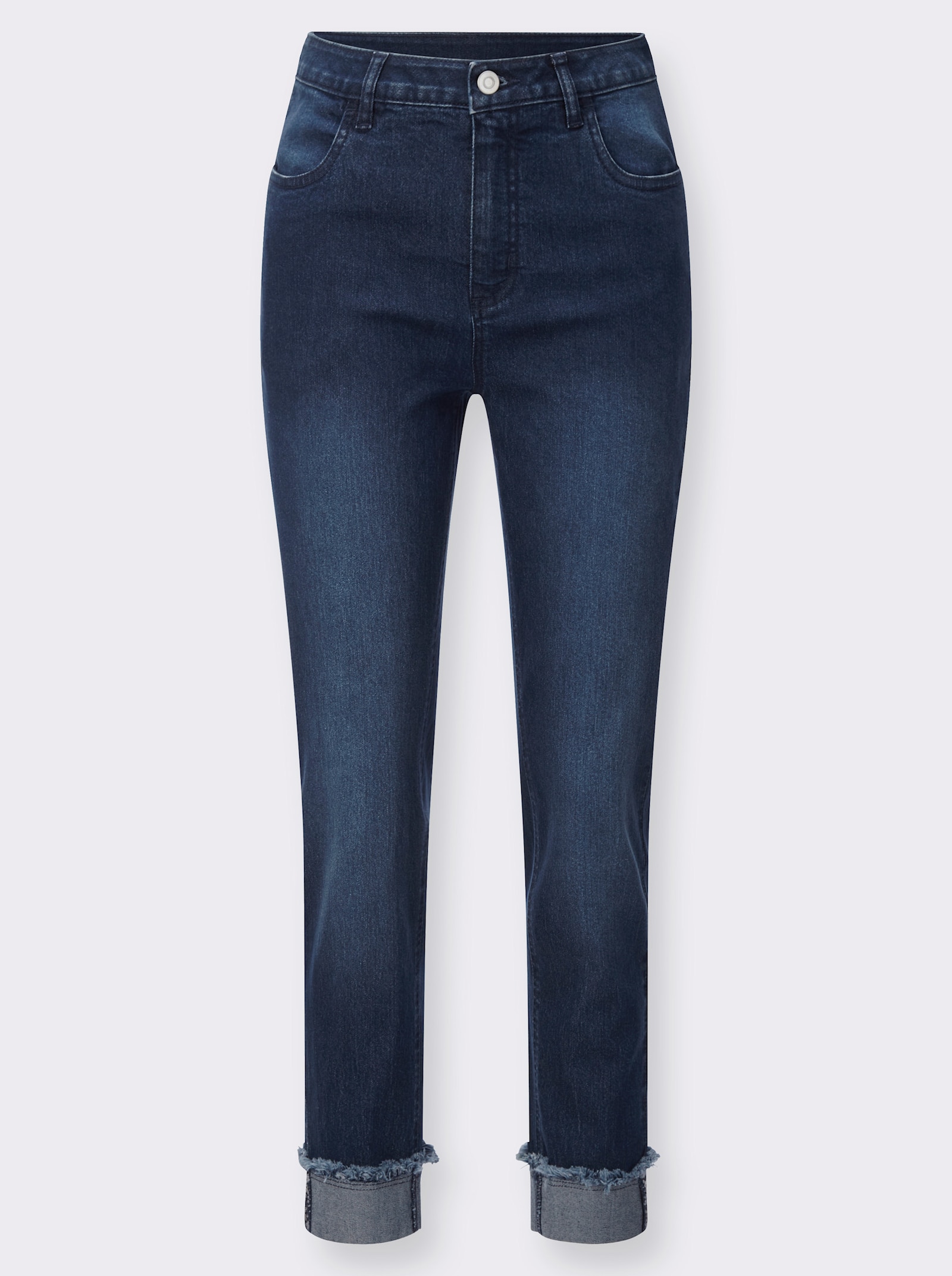 7/8-Jeans mit Fransen am Beinaufschlag - blue-stone-washed