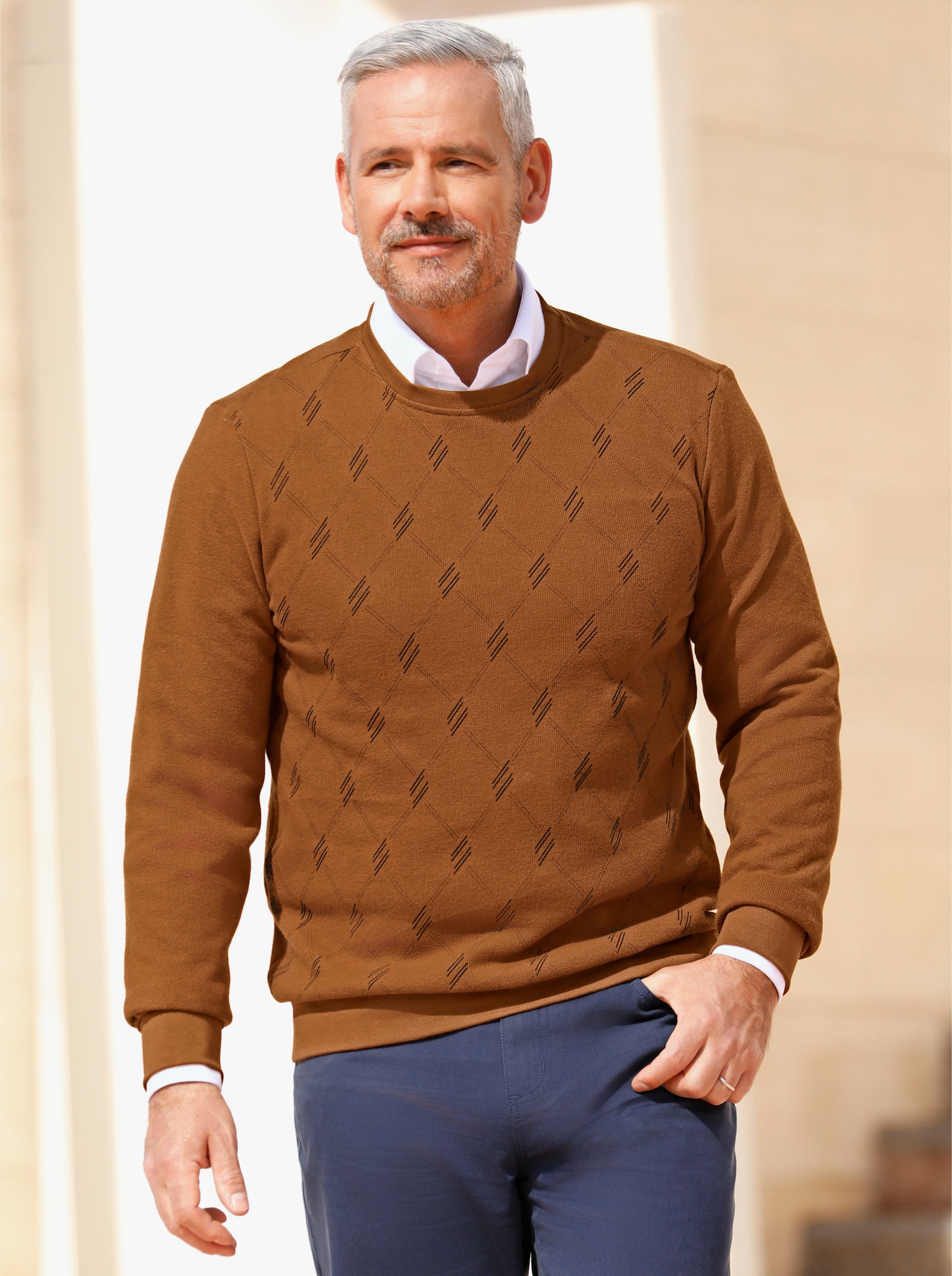 Marco Donati Sweatshirt mit Rautendruck vorne - cognac-marine-bedruckt