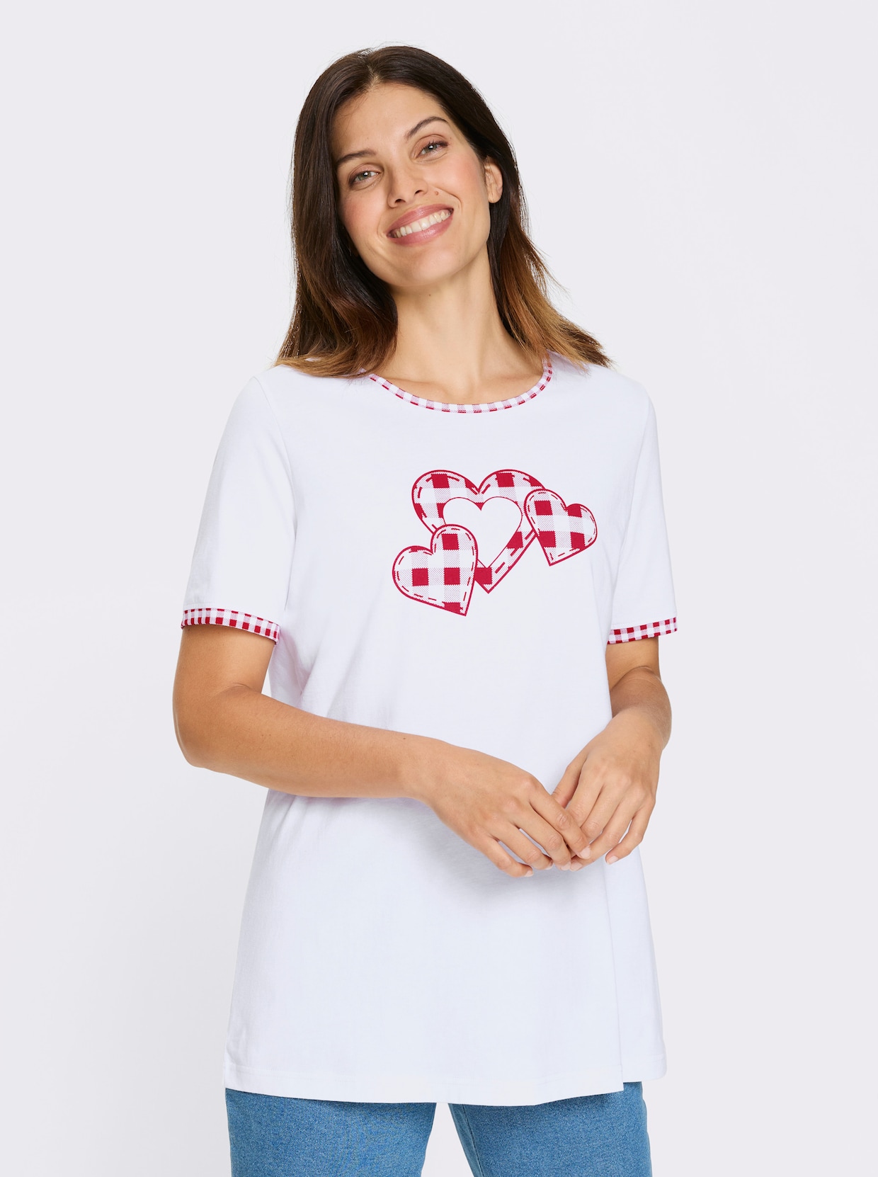 Longshirt - weiß-rot