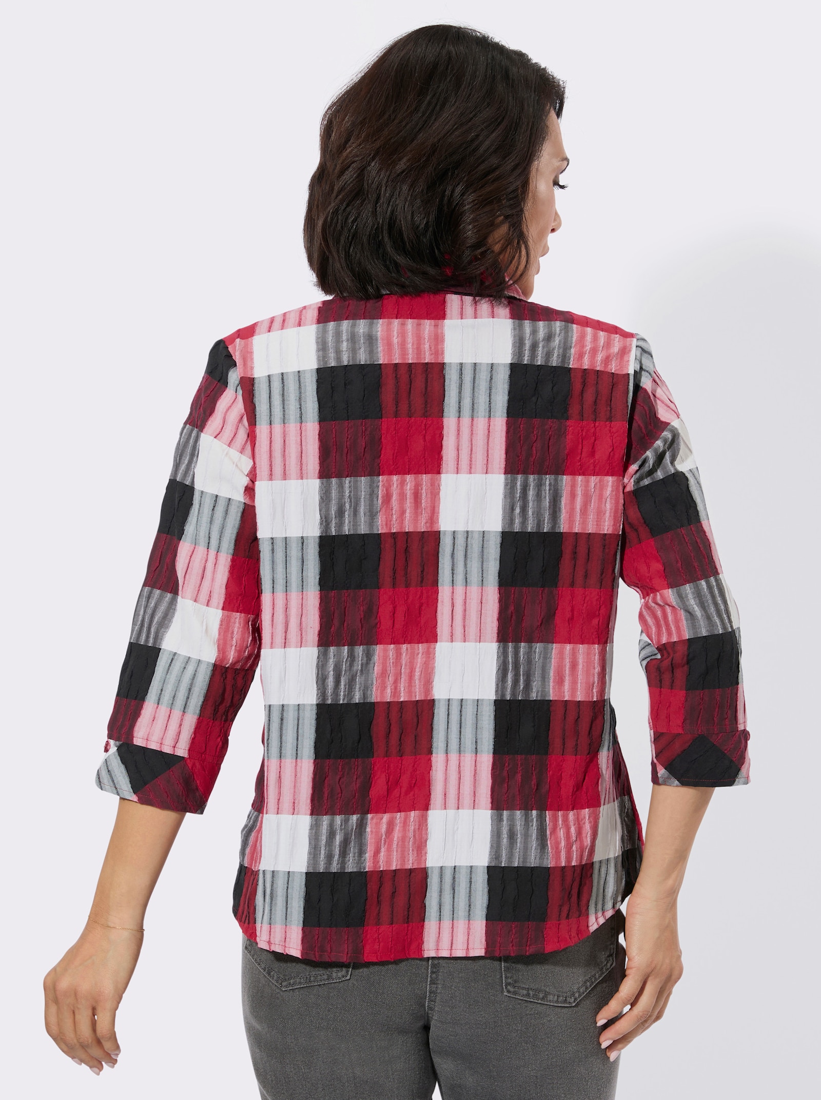 Karobluse mit 3/4-Ärmeln - rot-schwarz-kariert