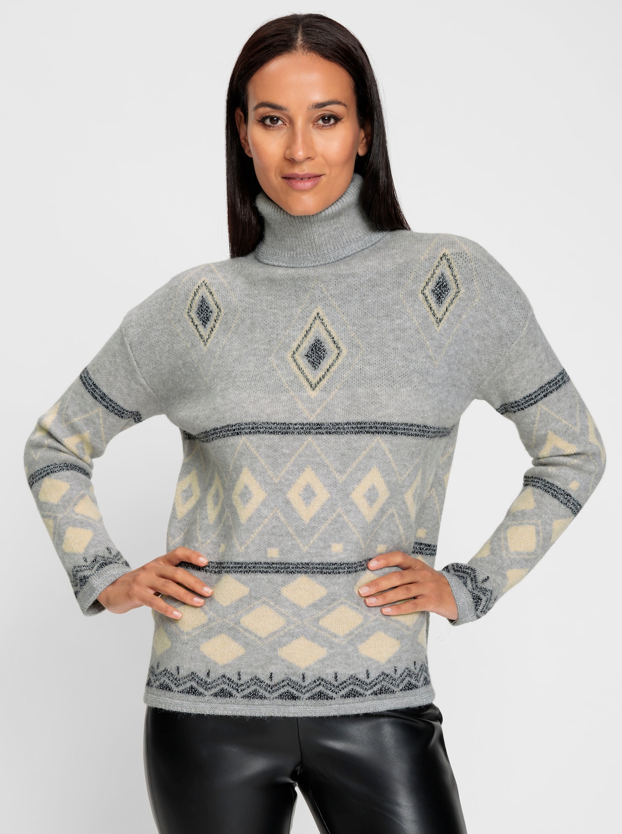 heine Pullover van jacquard - grijs/zand gedessineerd