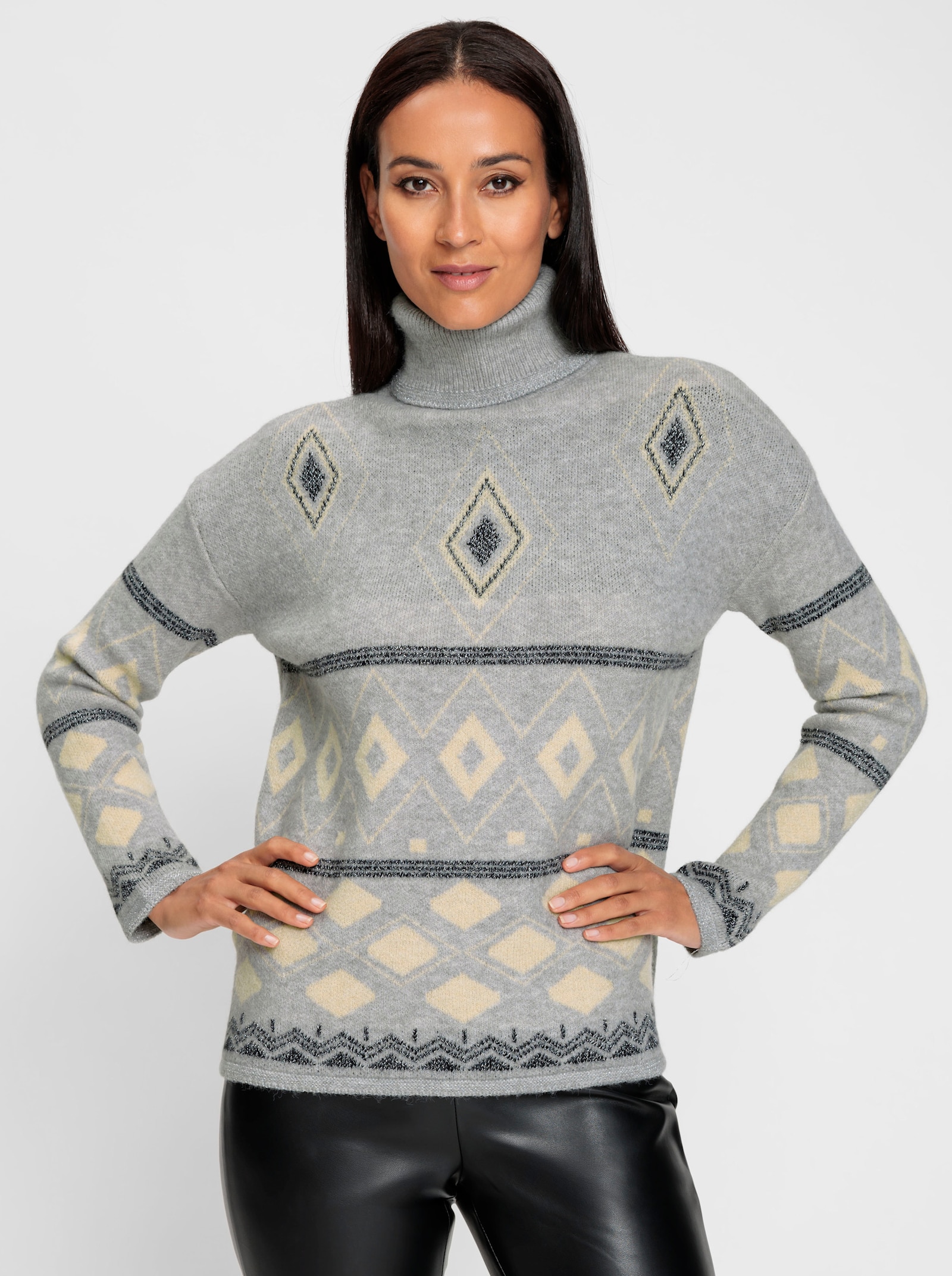 heine Jacquard-Pullover mit Effektgarn - grau-sand-gemustert