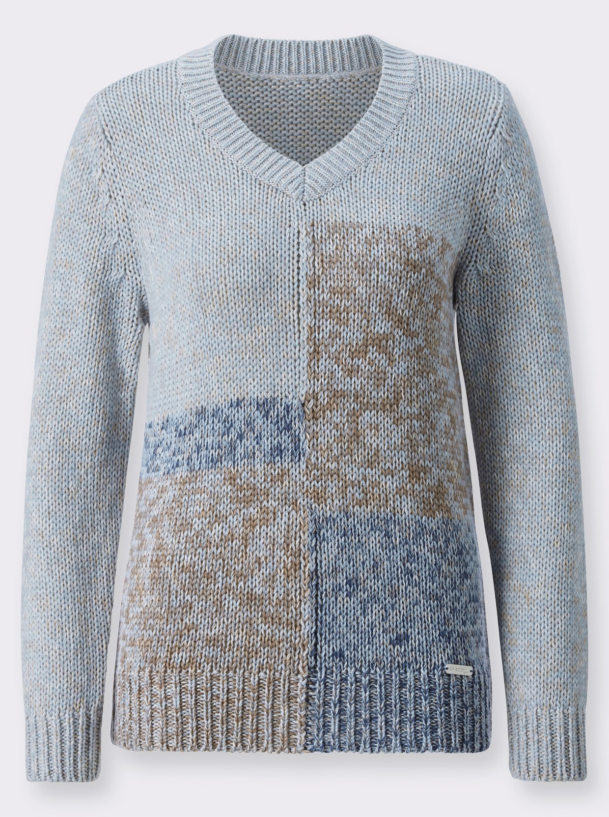 Pullover met lange mouwen - lichtblauw/taupe/gedessineerd