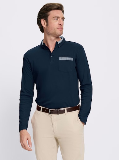 Marco Donati Langarmshirt mit Button-Down-Kragen - dunkelblau