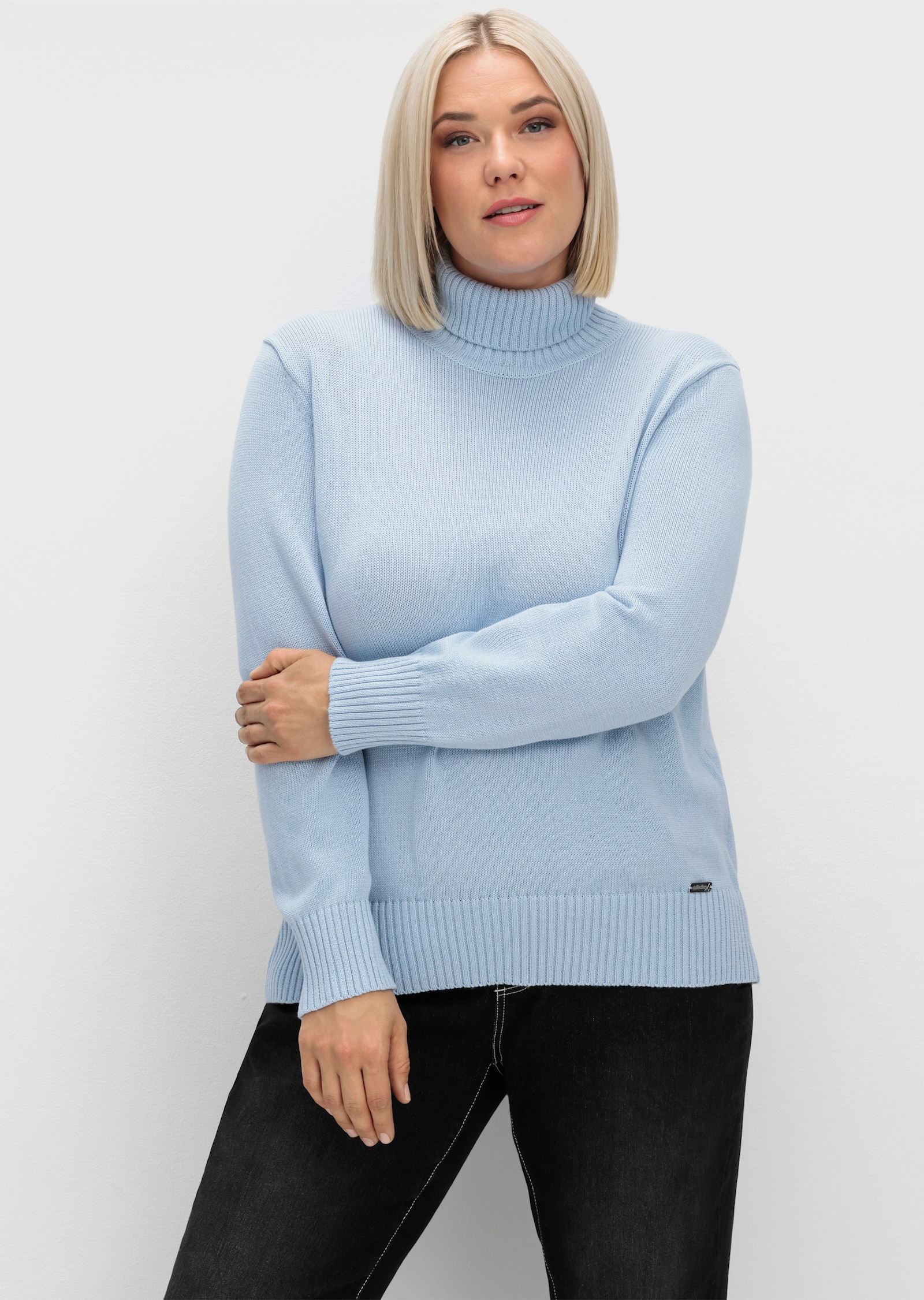 Rollkragenpullover im Baumwoll-Mix - eisblau