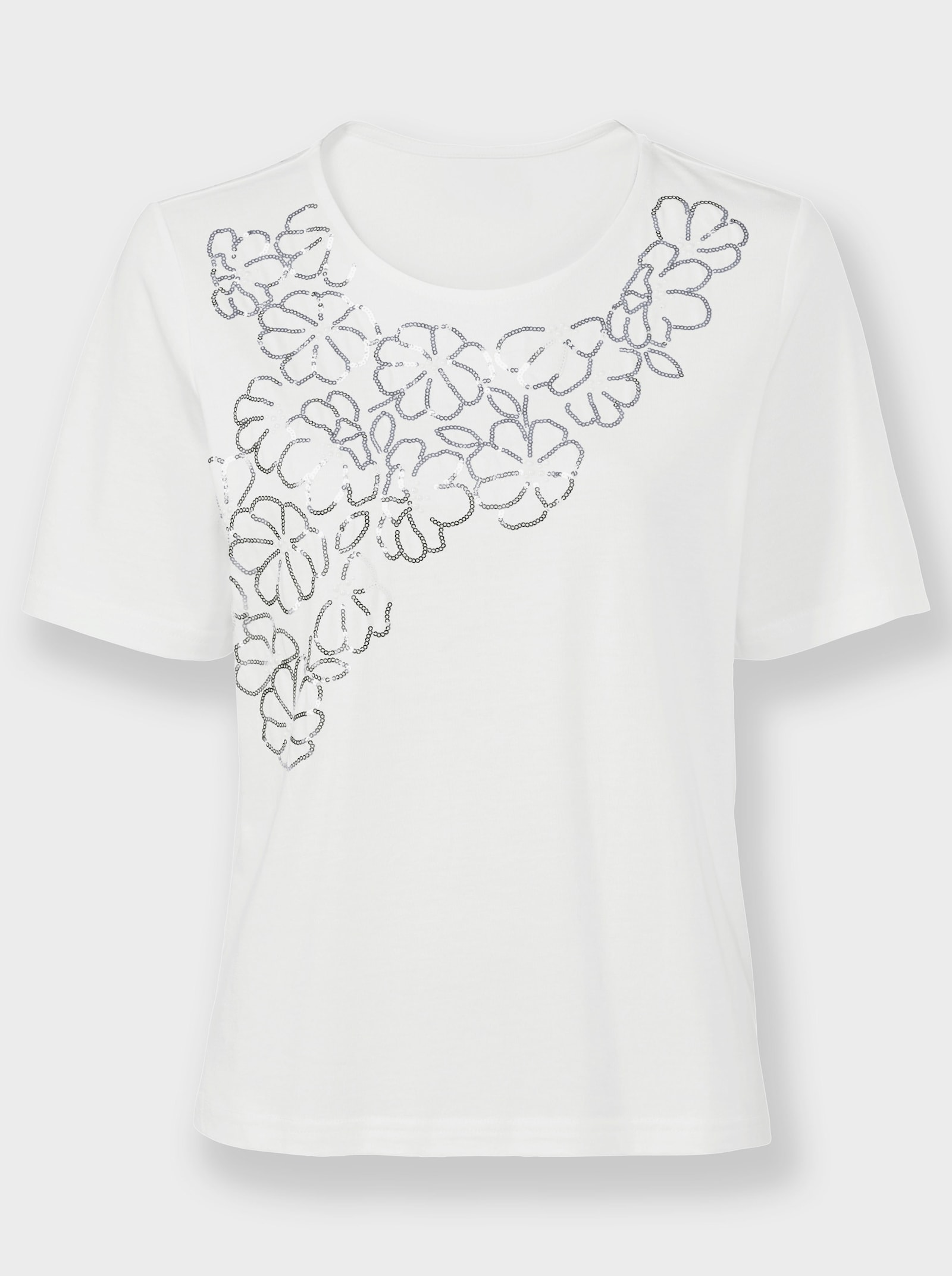 Kurzarmshirt mit Ziersteinchen - weiß