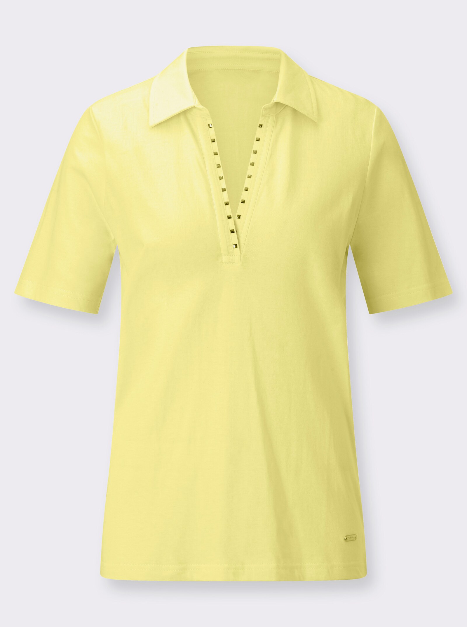 Poloshirt mit Rüschen und Nietenbesatz - zitrone