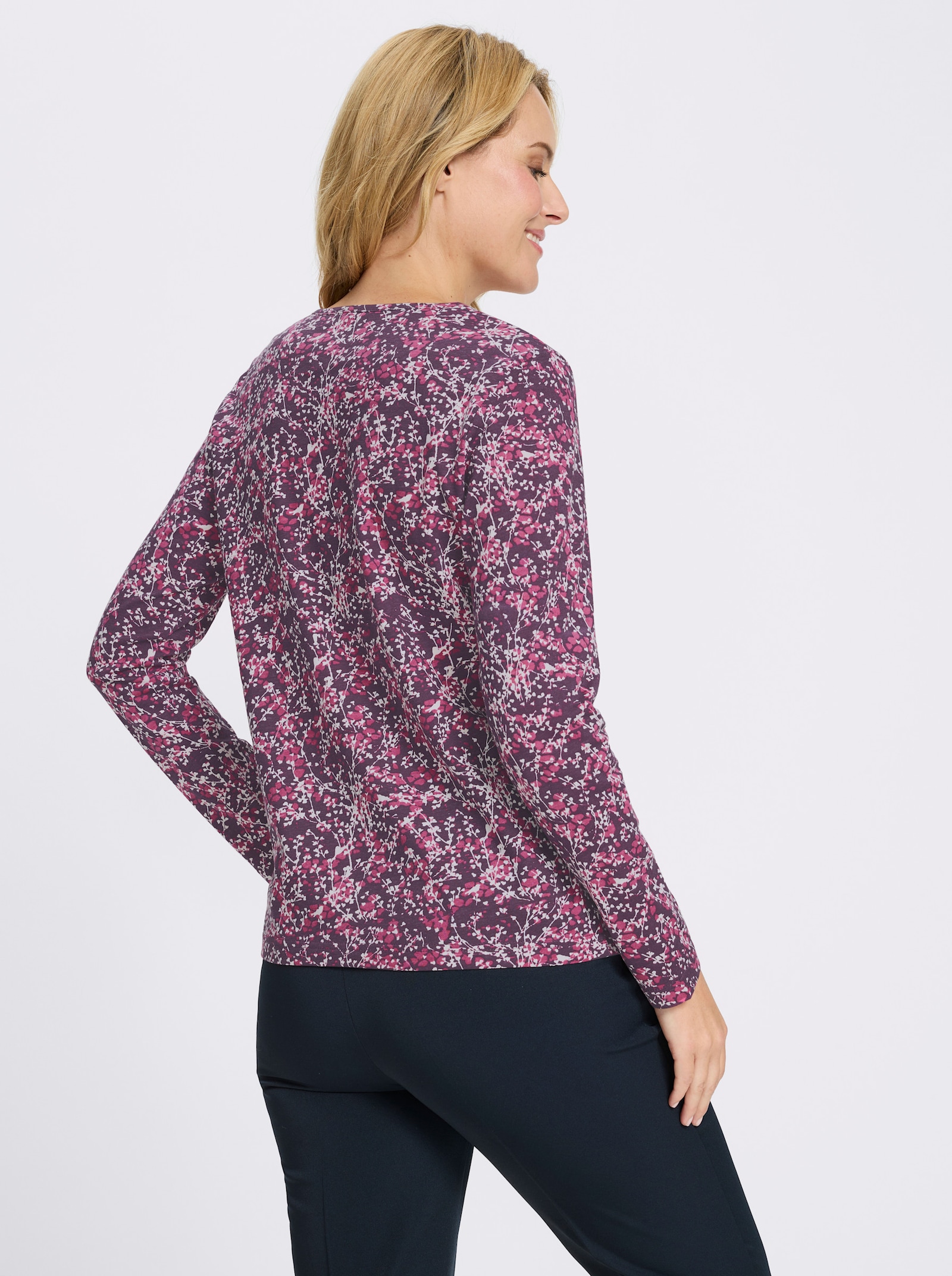 Langarmshirt mit Millefleur-Druck - traube-ecru-bedruckt