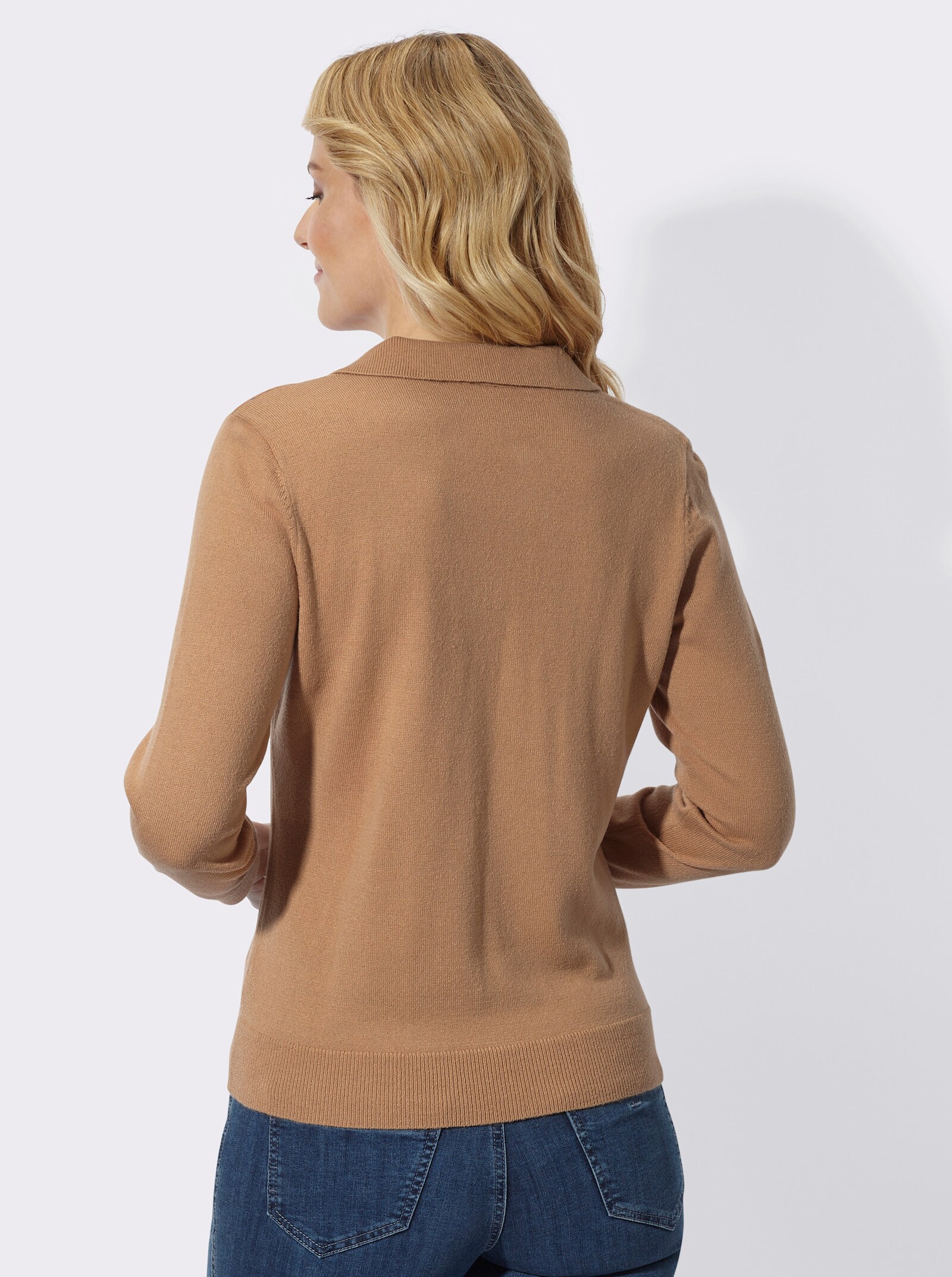 Polopullover mit offenem V-Ausschnitt - camel