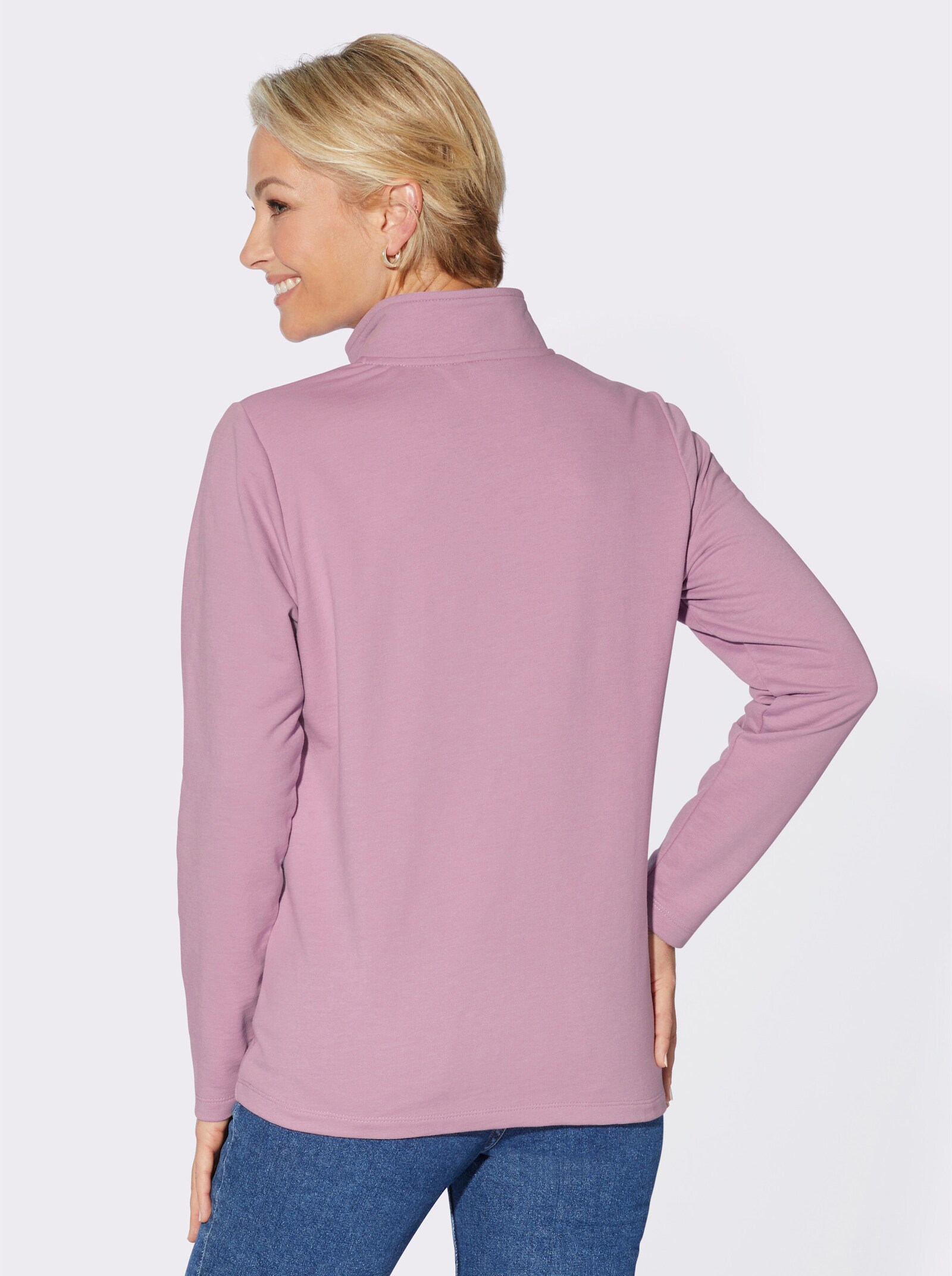 Langarmshirt mit kurzem Reißverschluss - rosé
