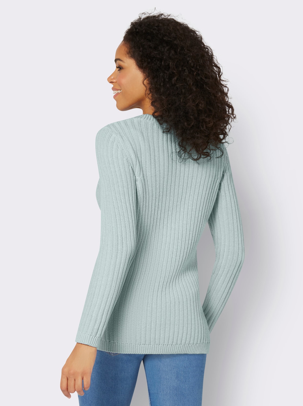 Pullover met ronde hals - kalkmint/wit gemêleerd