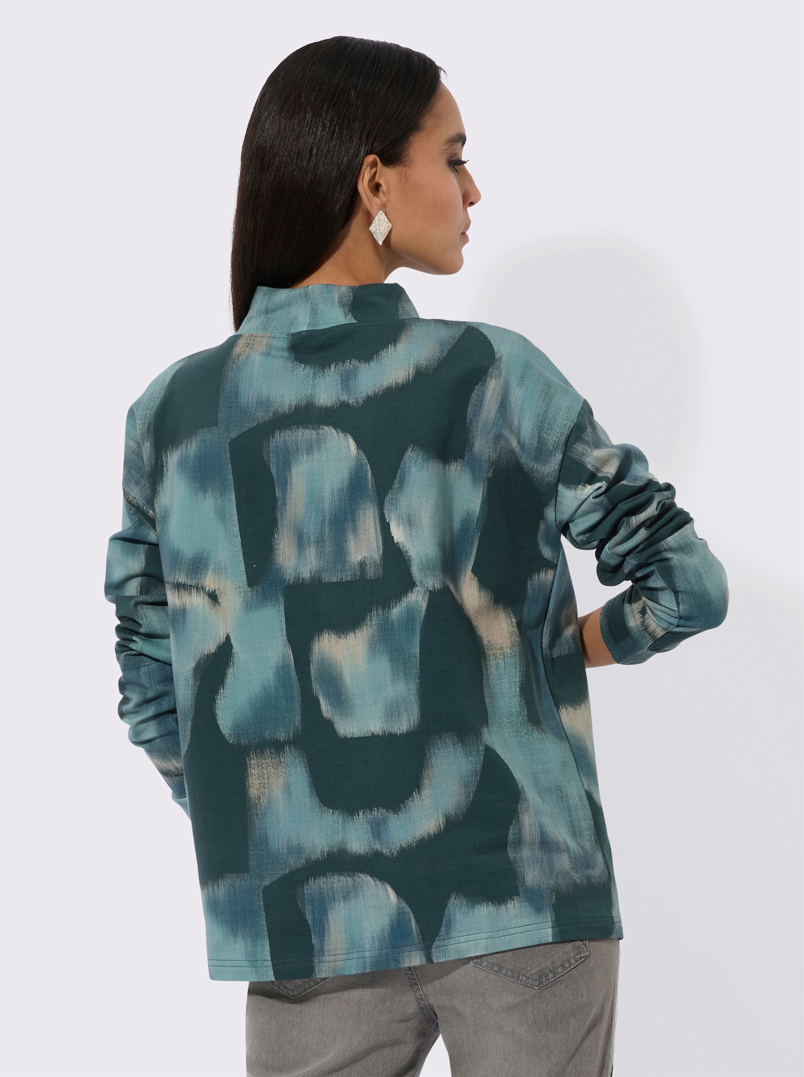 Sweatshirt mit weitenregulierbarem Kragen - ozean-petrol-bedruckt