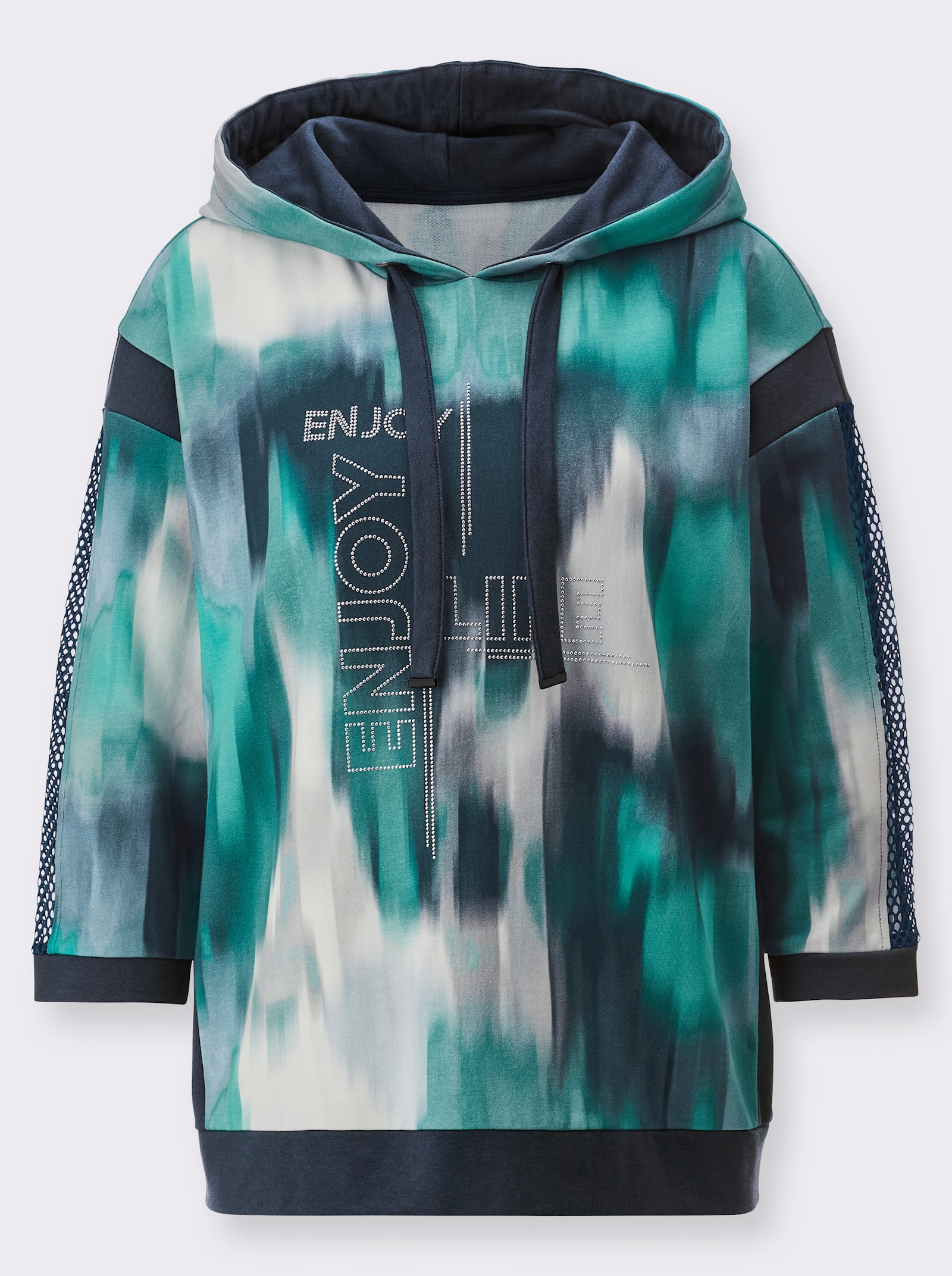 Sweatshirt mit Kontrast-Einsätzen - salbei-dunkelblau-bedruckt