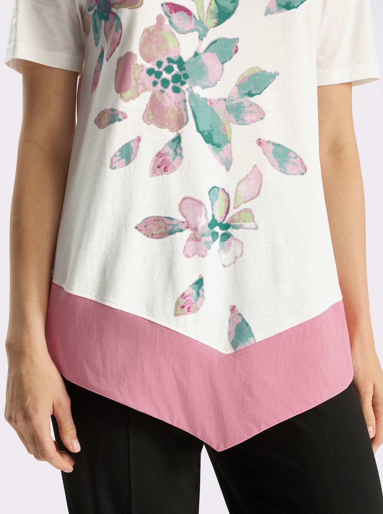 Tunikashirt mit Zipfelsaum - ecru-bedruckt