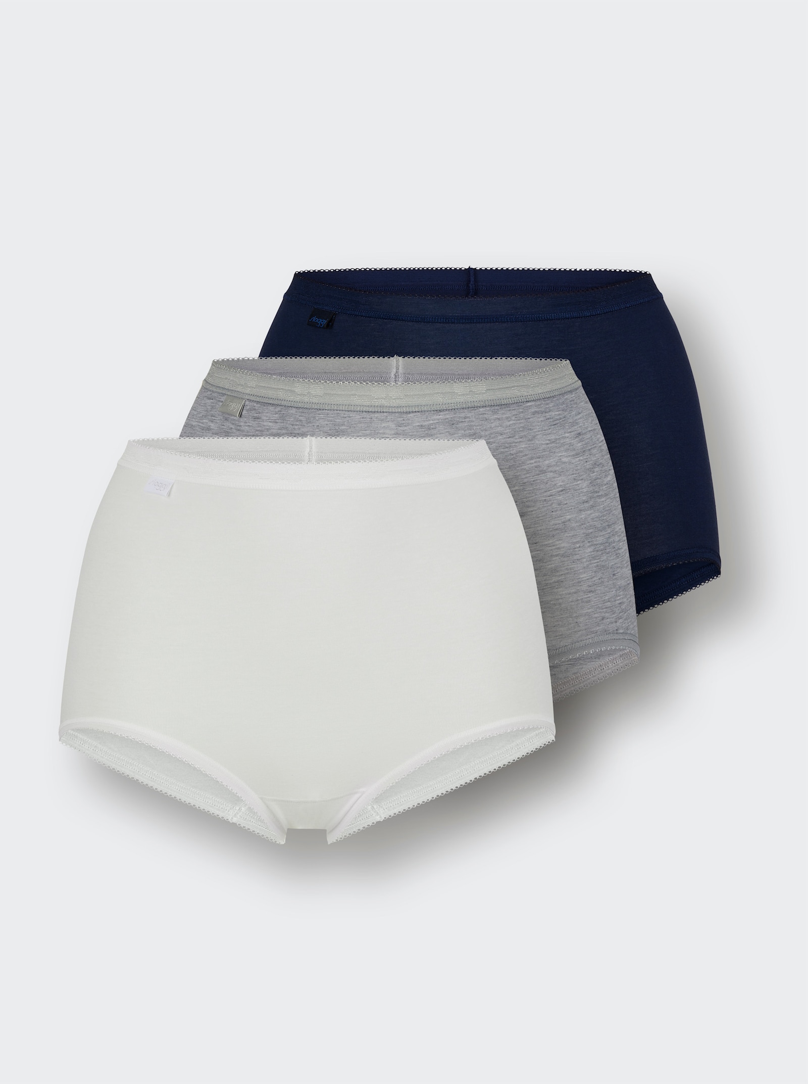 Sloggi Taillenslip ohne Seitennähte - weiß + marine + grau-meliert