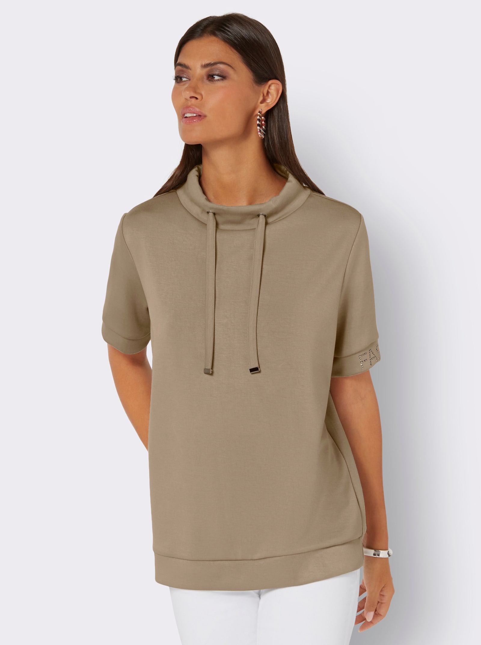 Stehkragenshirt in weichem Material - schlamm