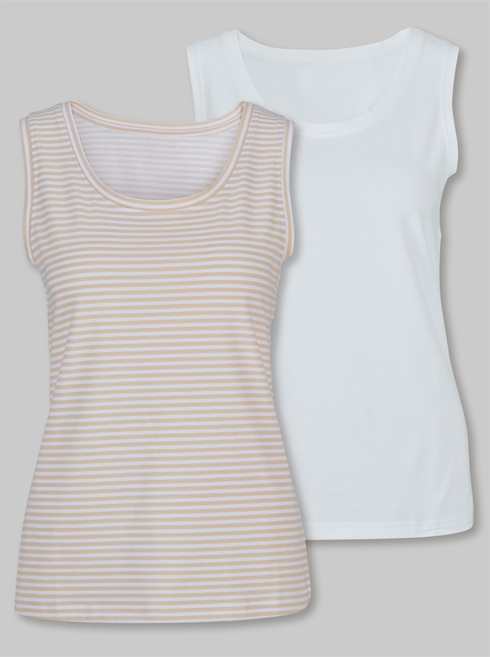 heine Shirttop im Doppelpack - sand-weiß-geringelt + weiß