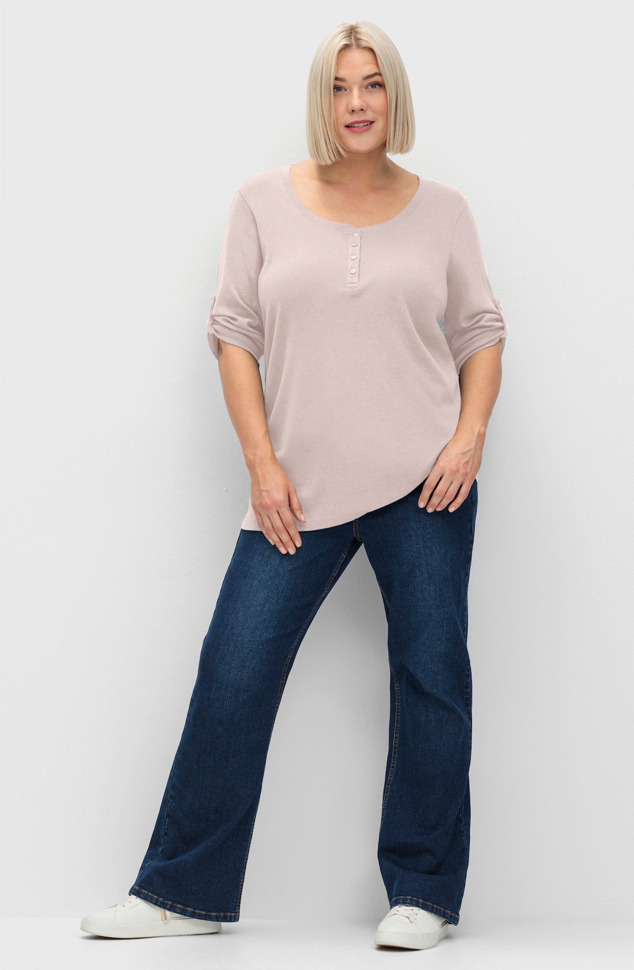 sheego 3/4-Arm-Shirt mit Henleykragen - hellrosé