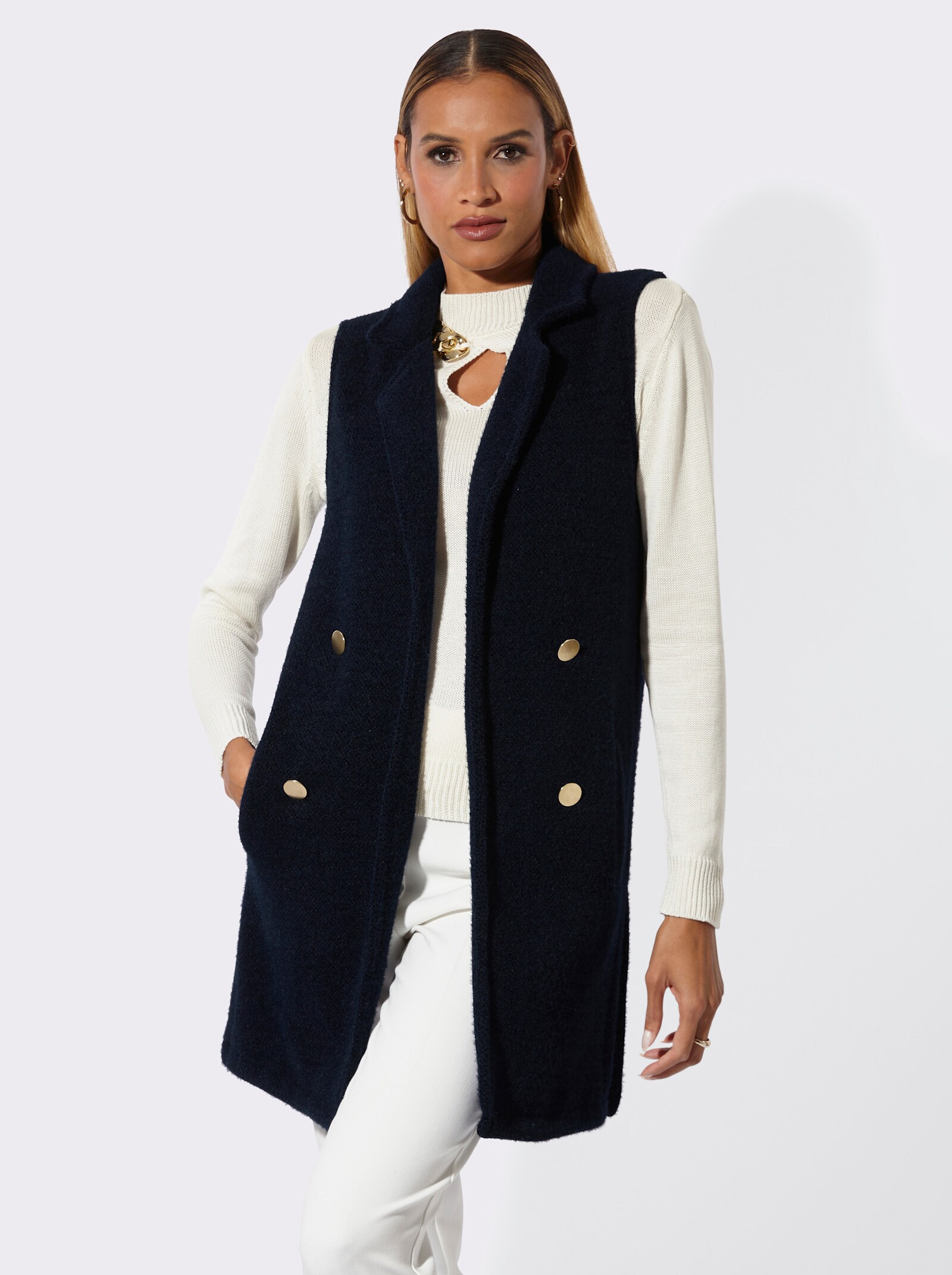 Strickweste in Longform - marine