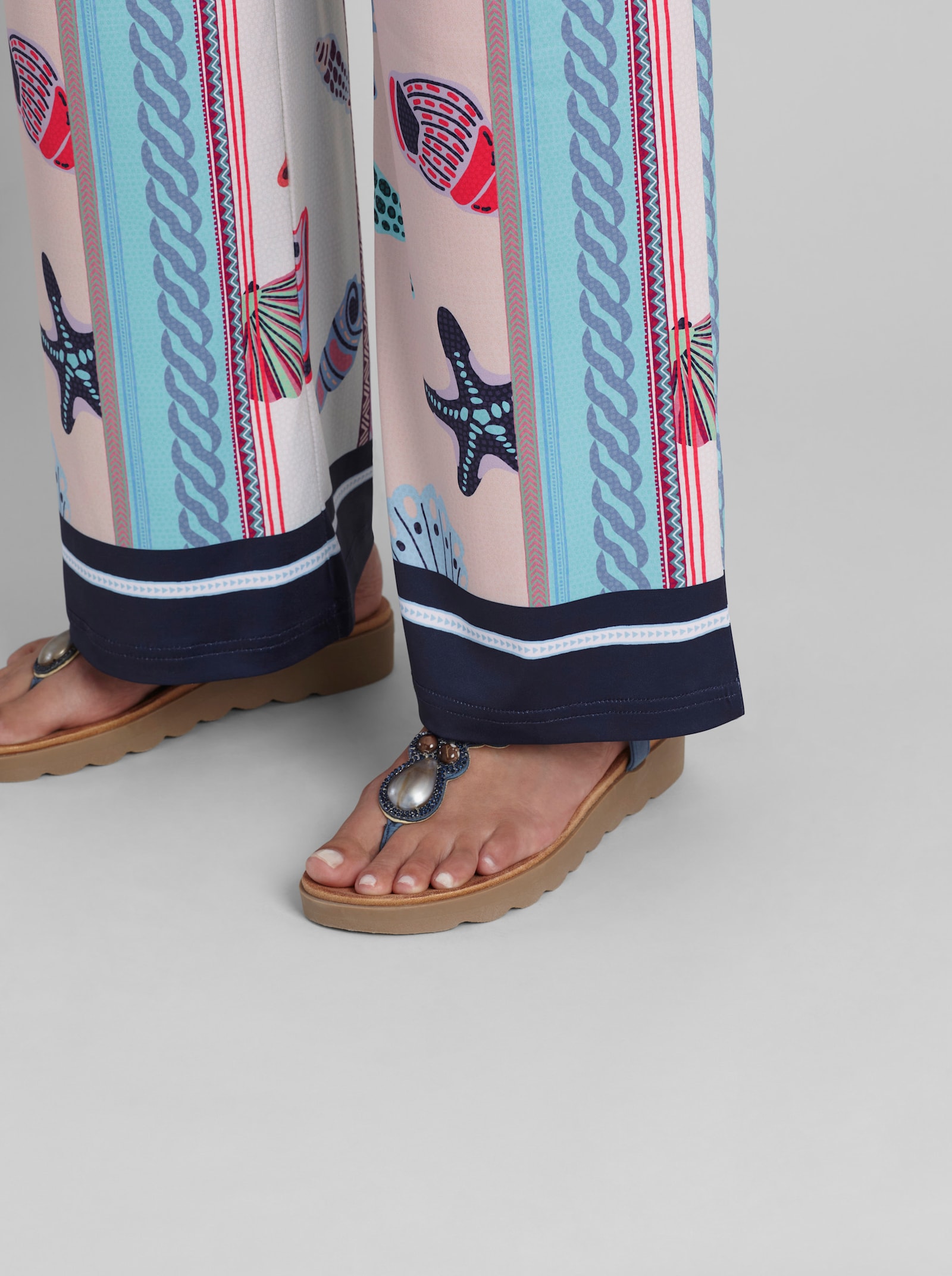 heine Druckhose mit Muschel-Druck - weiß-koralle-bedruckt