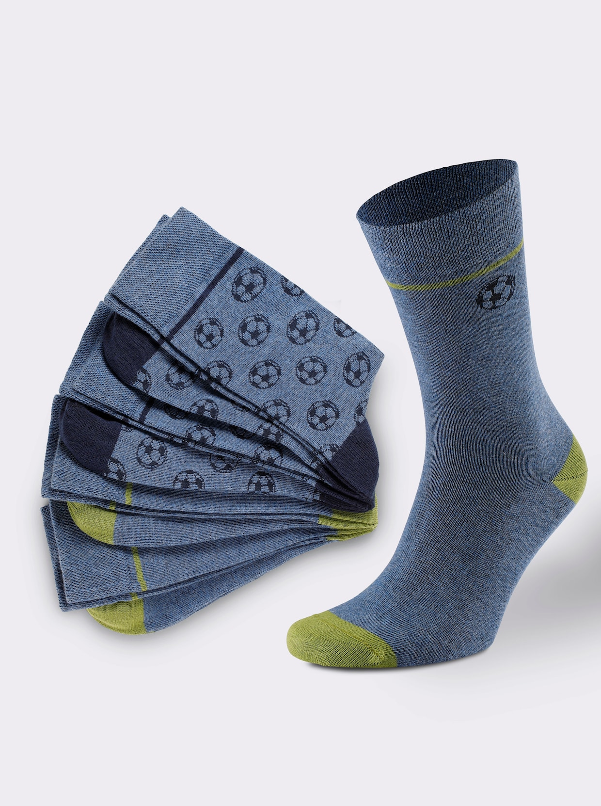 wäschepur men Pánské ponožky - 2x džínová modrá-námořnická-vzor + 2x džínová modrá-kiwi