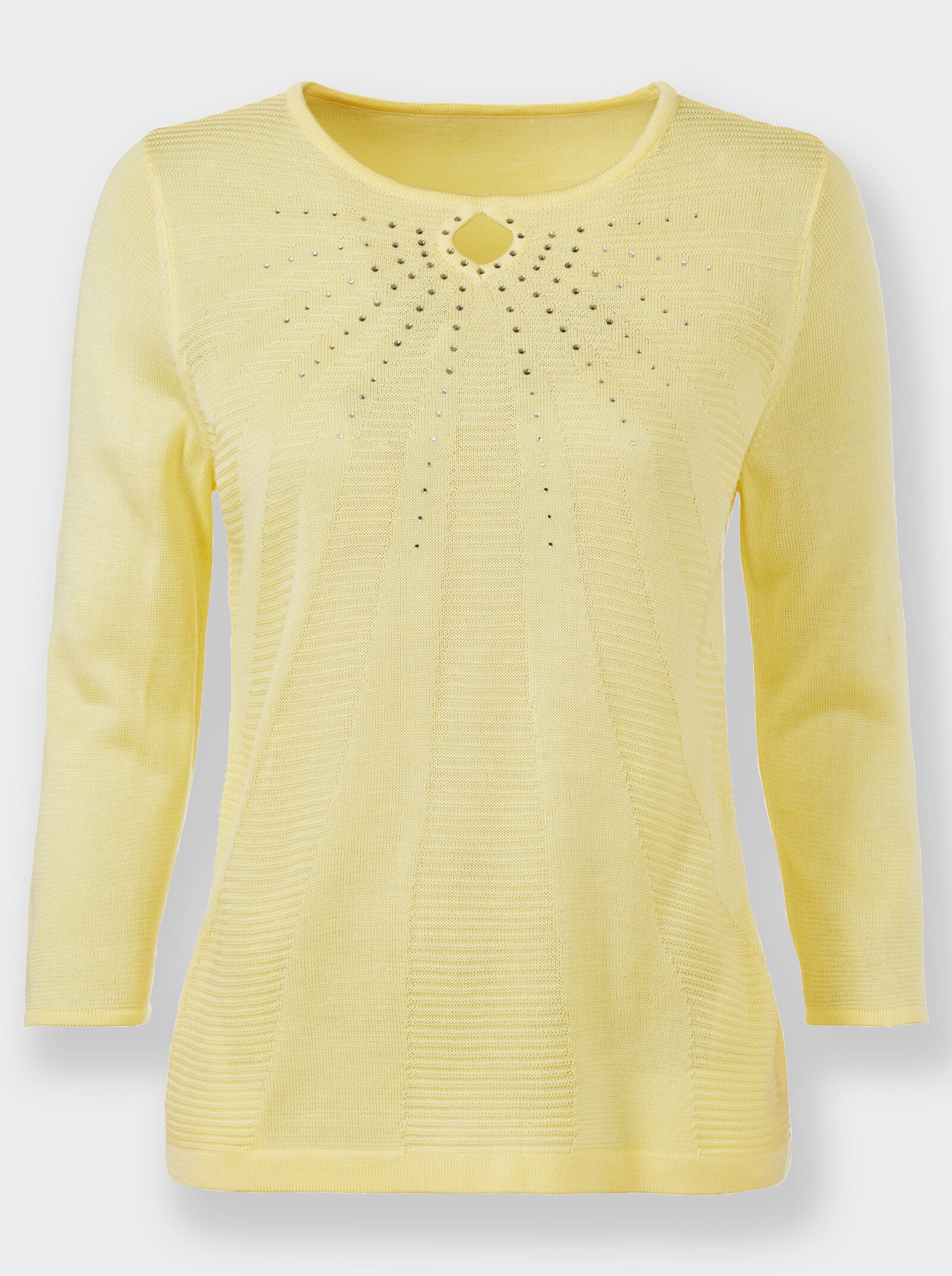 Rundhalspullover mit strahlenförmigem Strickmuster - zitrone