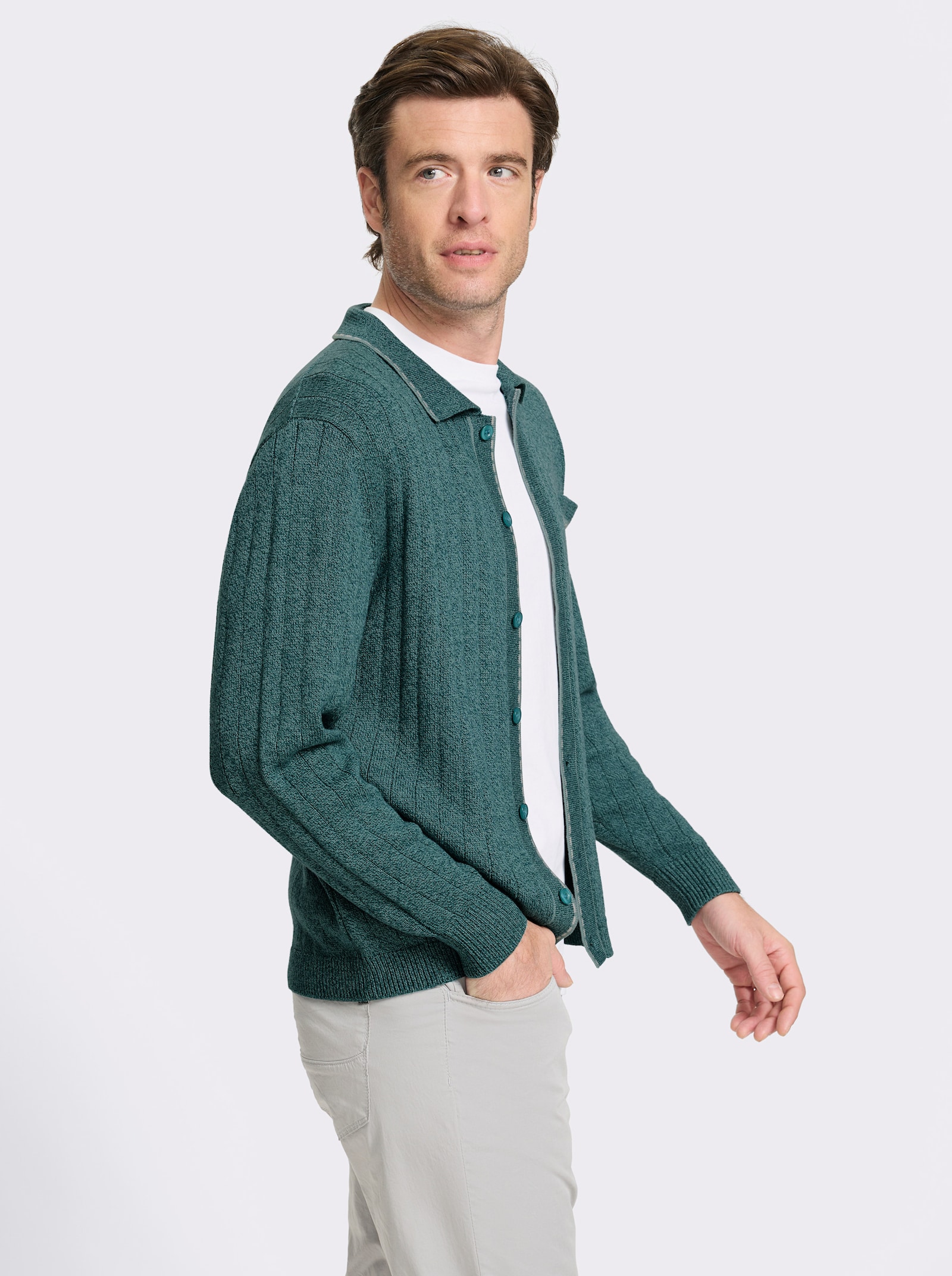 Marco Donati Strickjacke mit Ripp-Muster, 50% Baumwolle - petrol-meliert