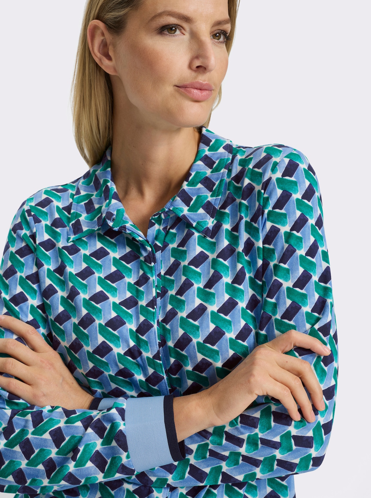 heine Druckbluse - himmelblau-grün-bedruckt