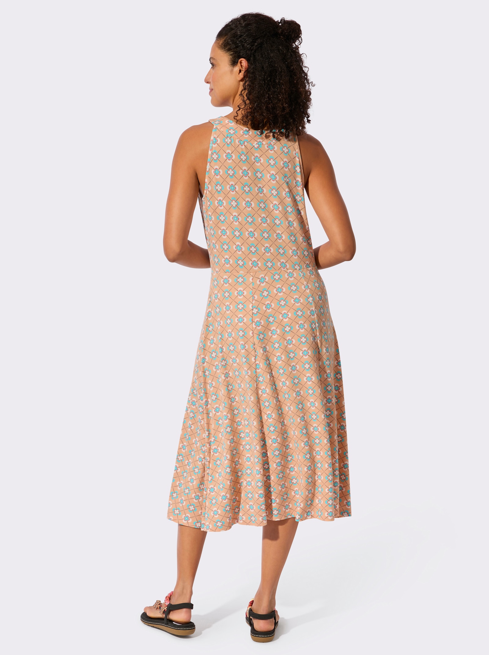 Jerseykleid in Bahnenform - apricot-aquamarin-bedruckt