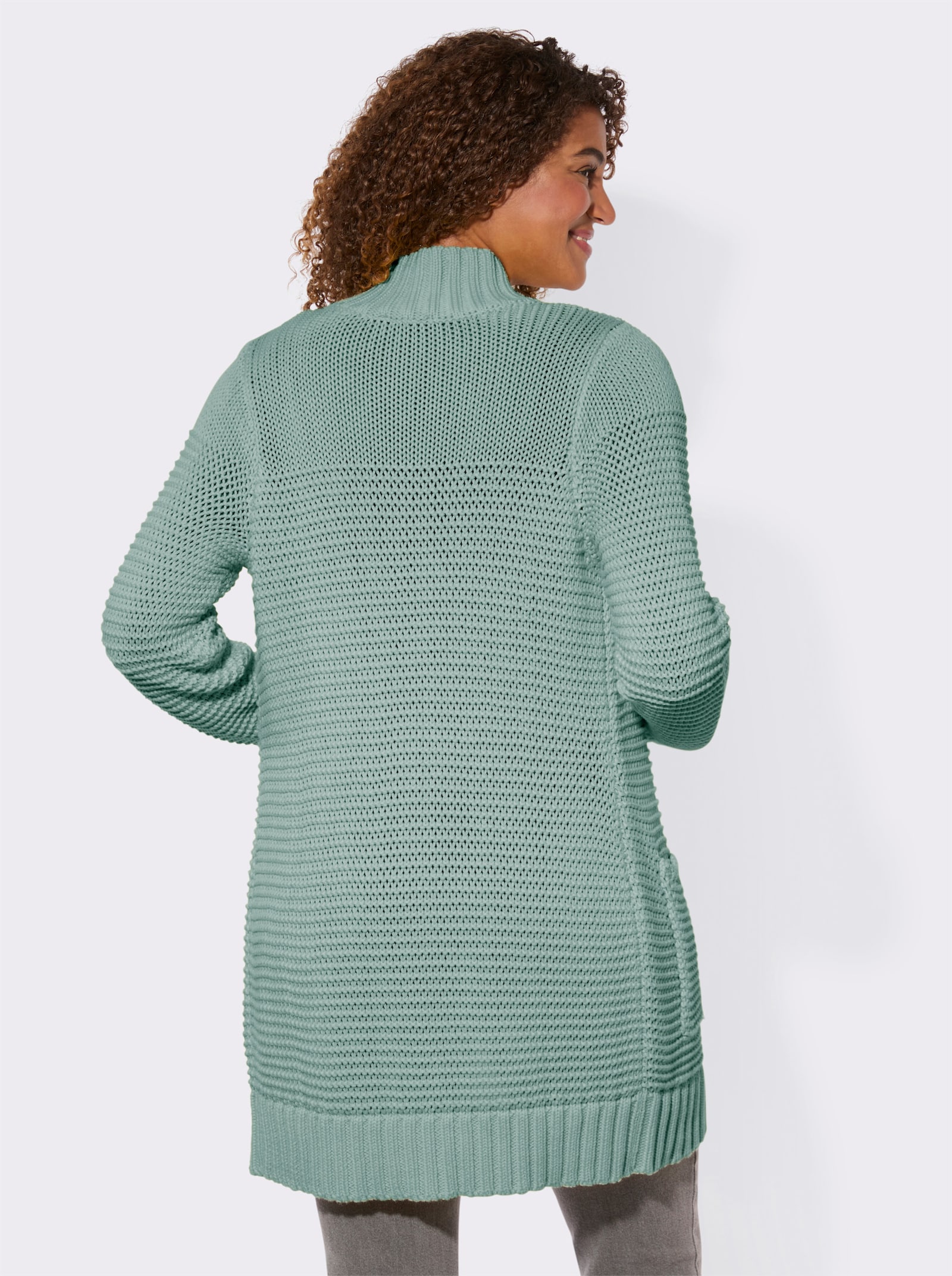 Longstrickjacke mit partiellen Fantasiemuster - kalkmint