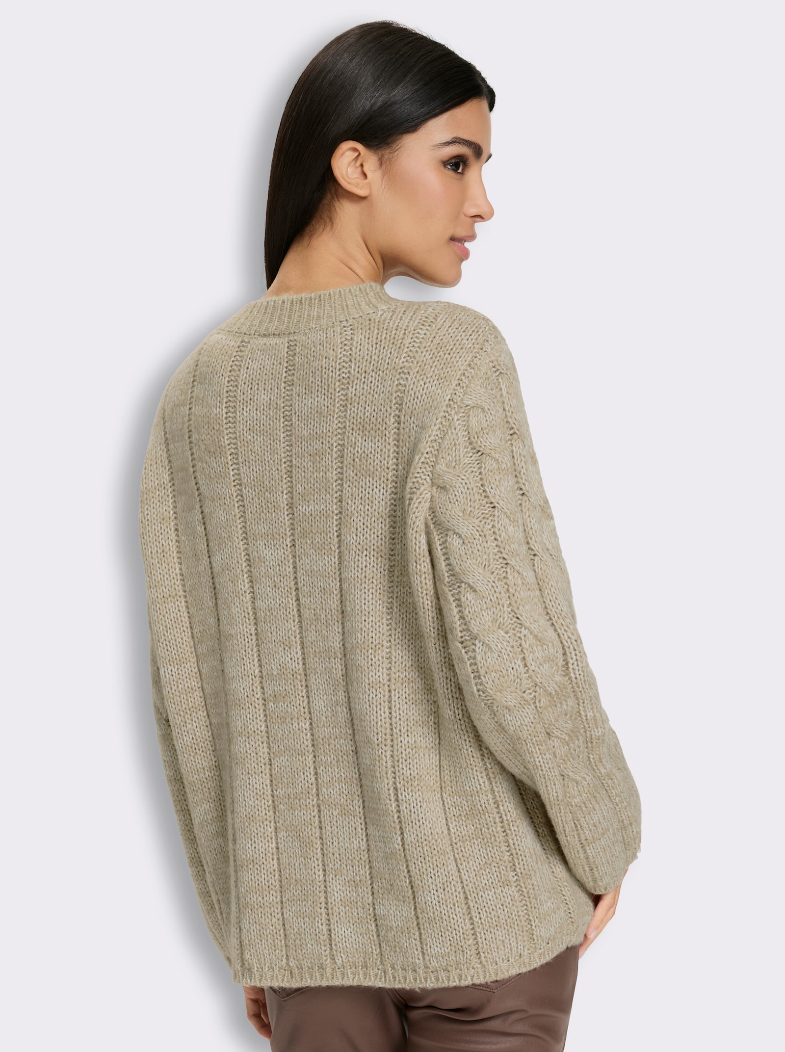 heine Strickpullover mit Zopfmuster - ecru-sesam-meliert