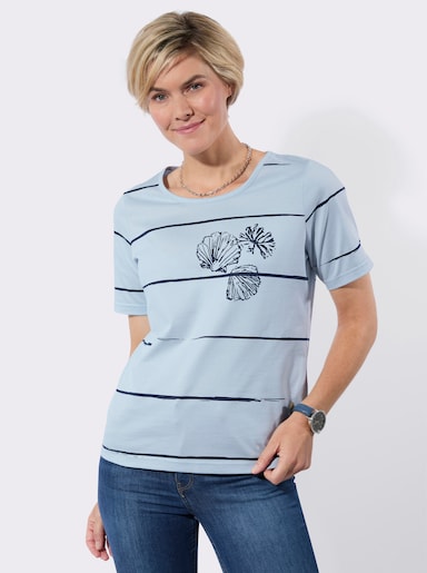 Kurzarmshirt - hellblau-marine-bedruckt