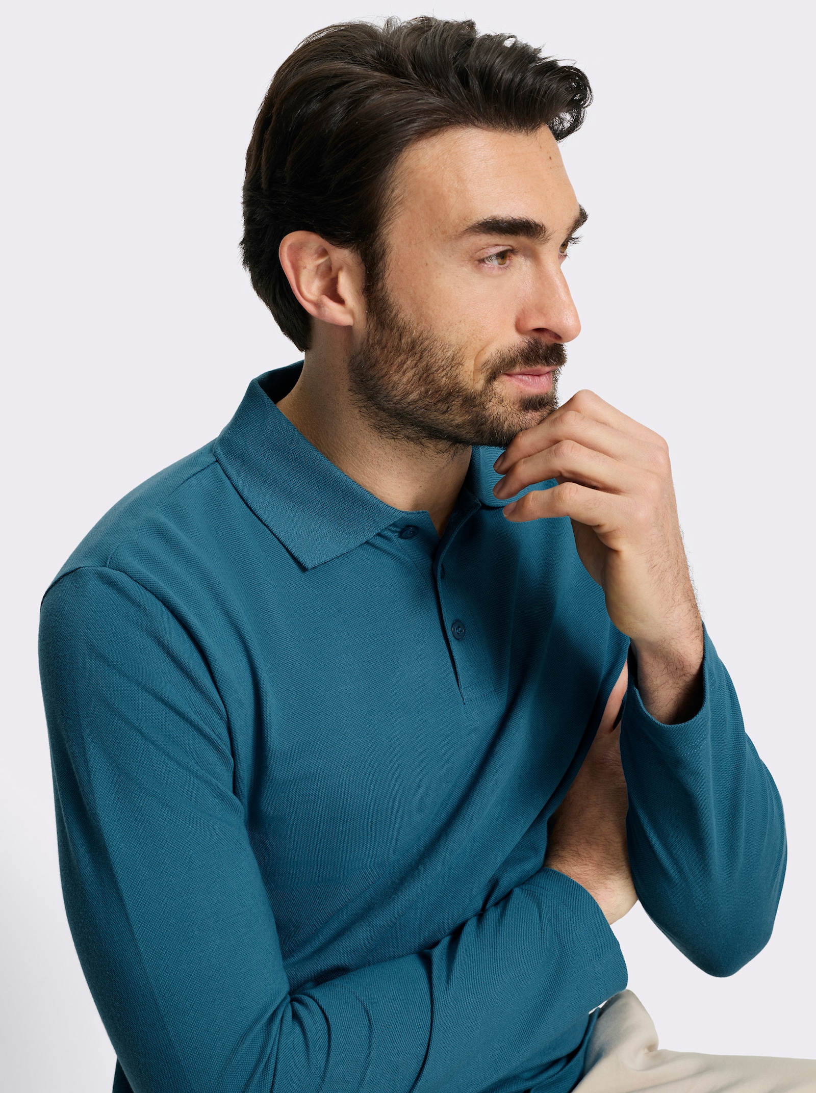 Catamaran Langarm-Poloshirt mit Flachstrick-Kragen - topas