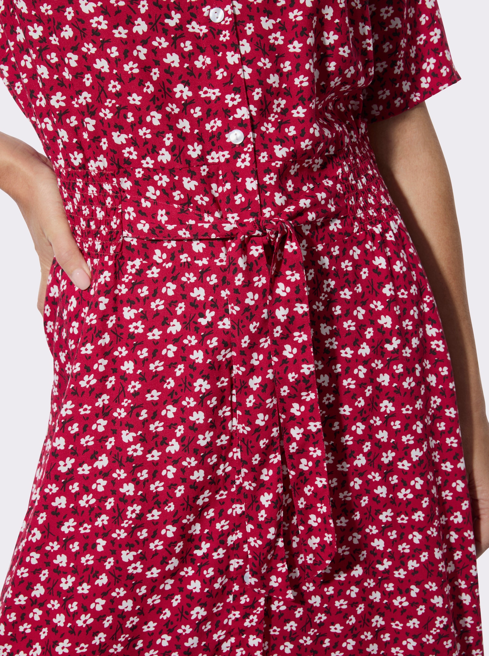 Blusenkleid im floralem Dessin - kirsche-weiß-bedruckt