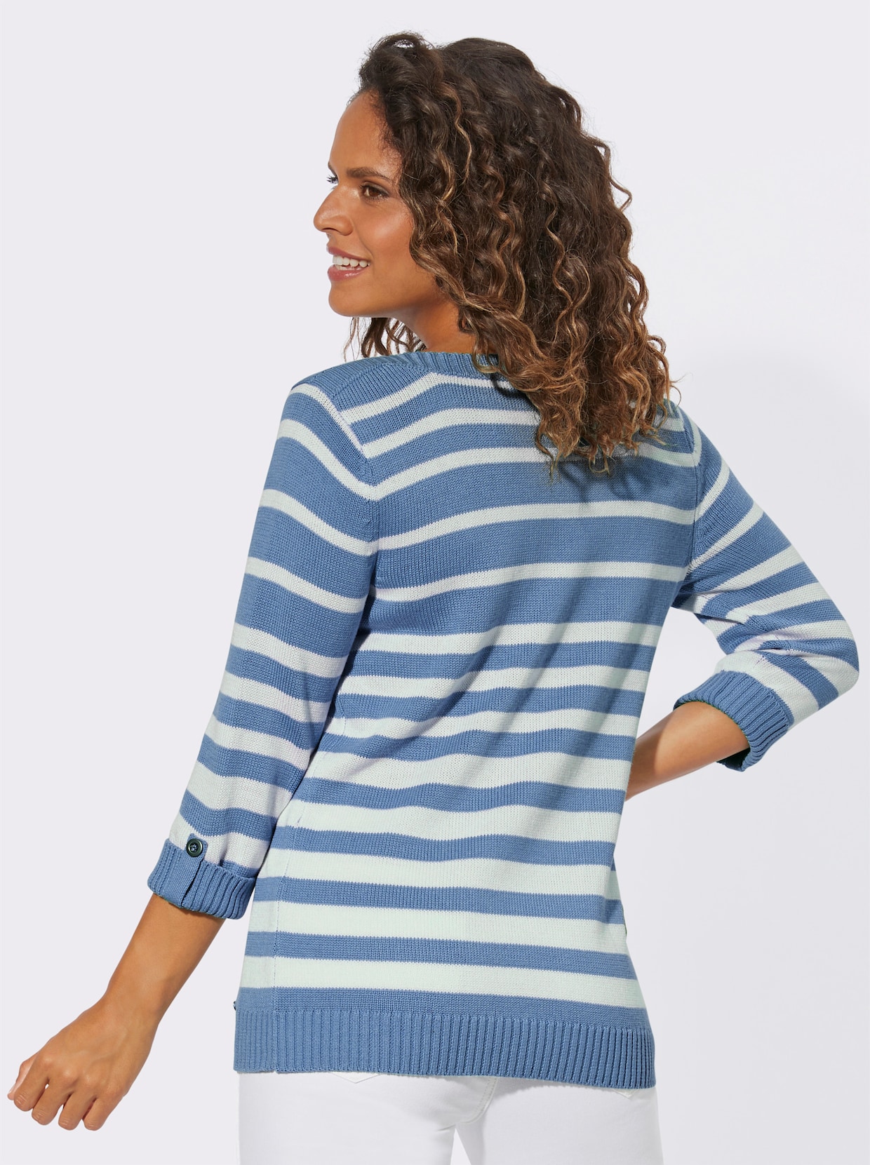 Pullover - middelblauw/wit gedessineerd