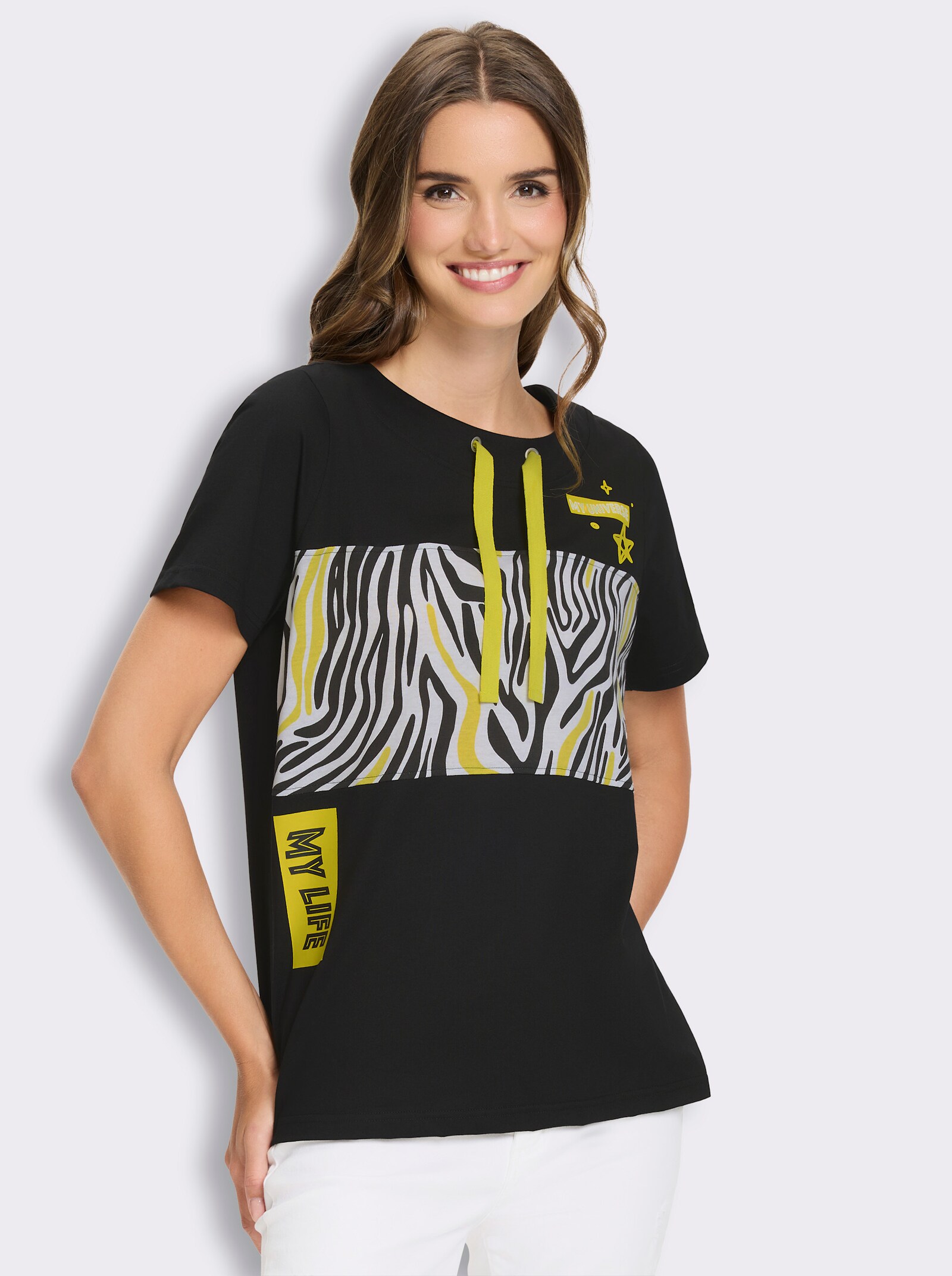 Kurzarmshirt im Animal-Dessin - schwarz-weiß-bedruckt