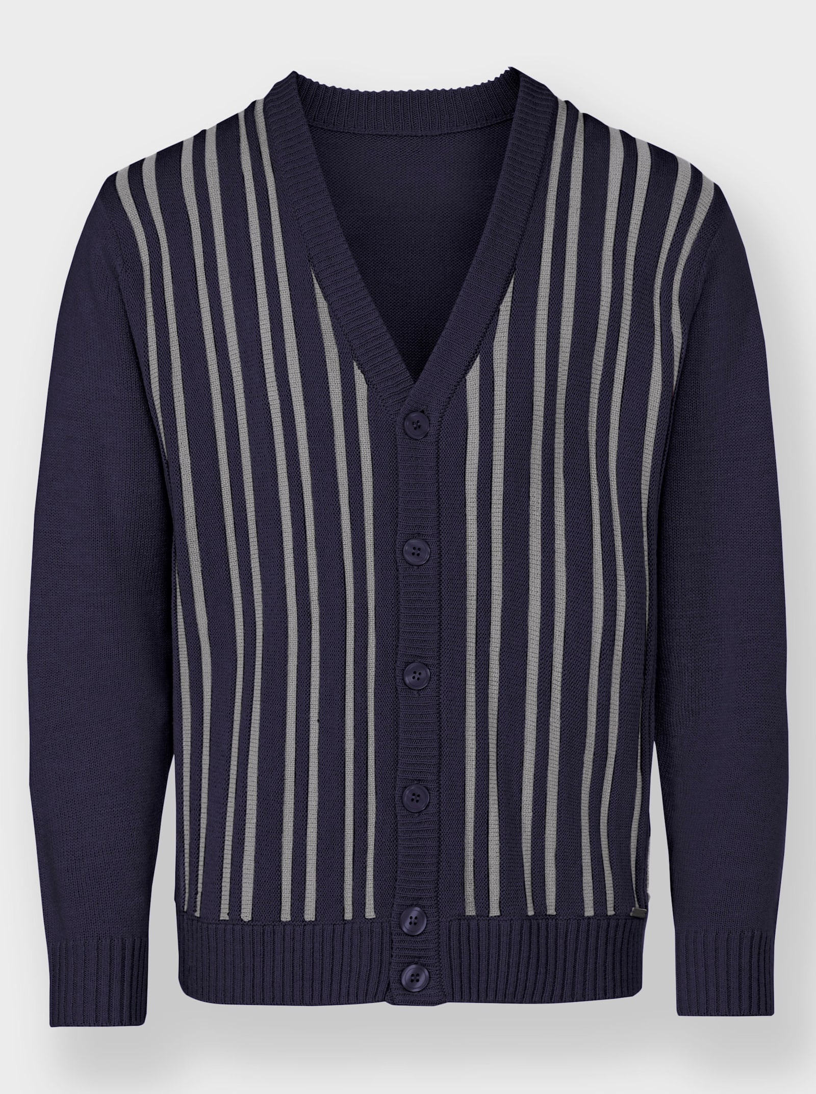 Marco Donati Strickjacke mit zweifarbigem Strukturmuster vorne - marine-steingrau-gemustert