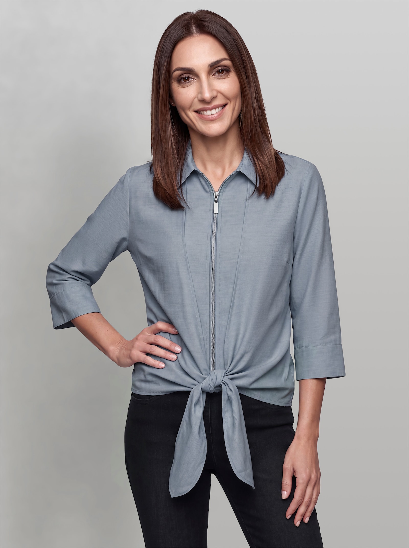 heine Blusenjacke mit Knoten-Detail - taubenblau-meliert