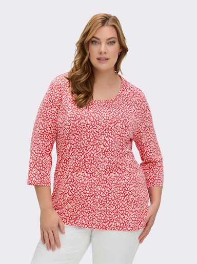 3/4-Arm-Shirt mit Minimal-Druck - weiß-erdbeere-bedruckt