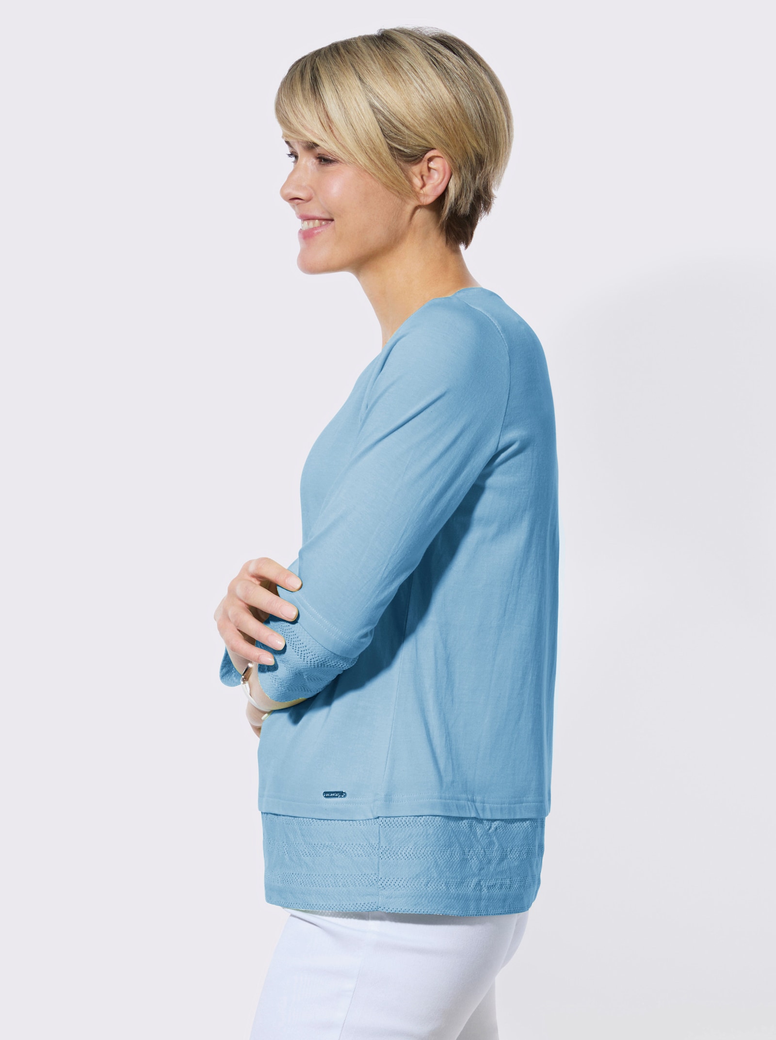 Rundhalsshirt mit Netzeinsätzen - aqua