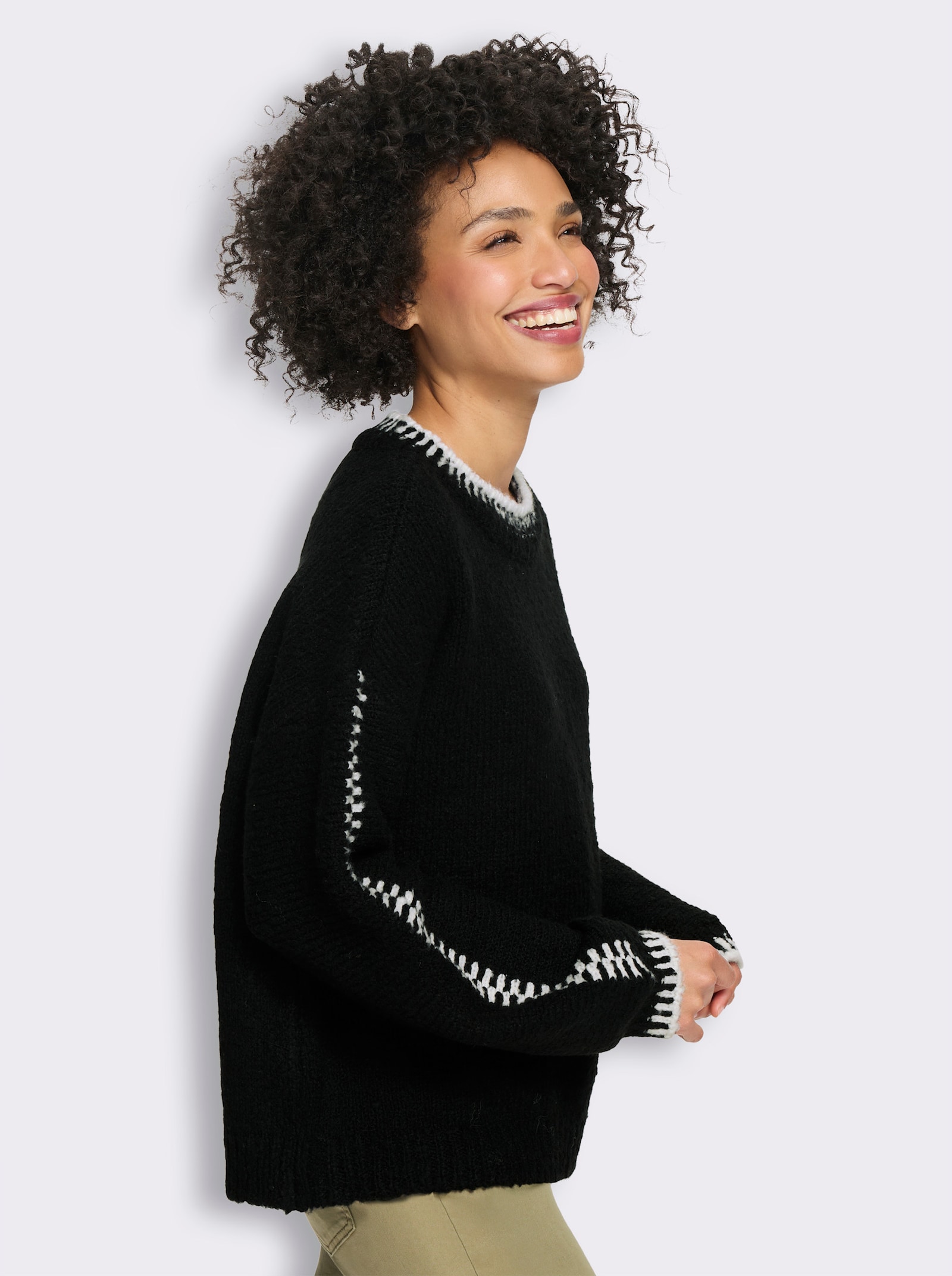 heine Strickpullover mit Kontrast-Details - schwarz