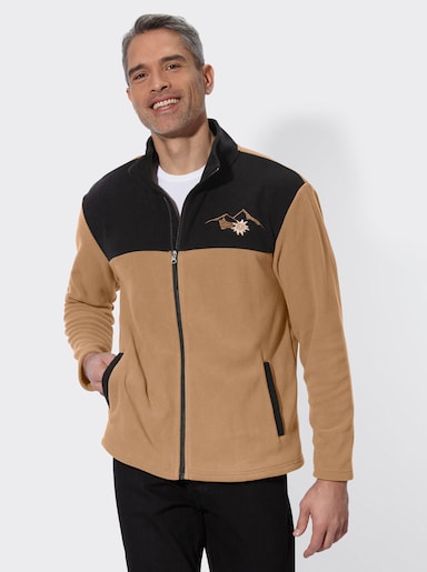 Fleecejacke mit Edelweiß-Stickerei - schwarz-camel