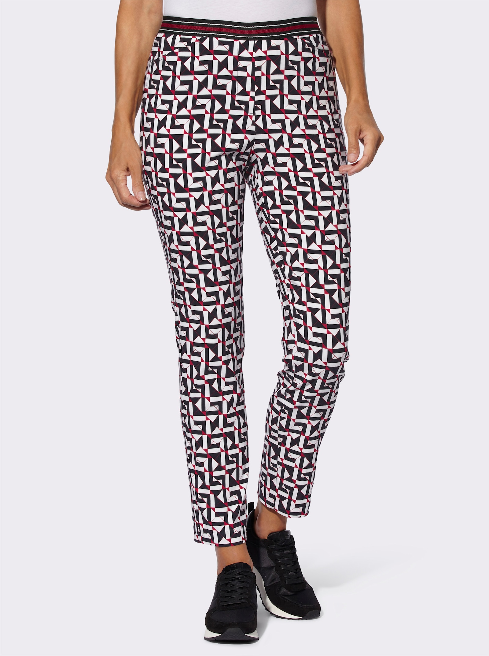 Bengalinhose mit grafischem Druck - schwarz-rot-bedruckt