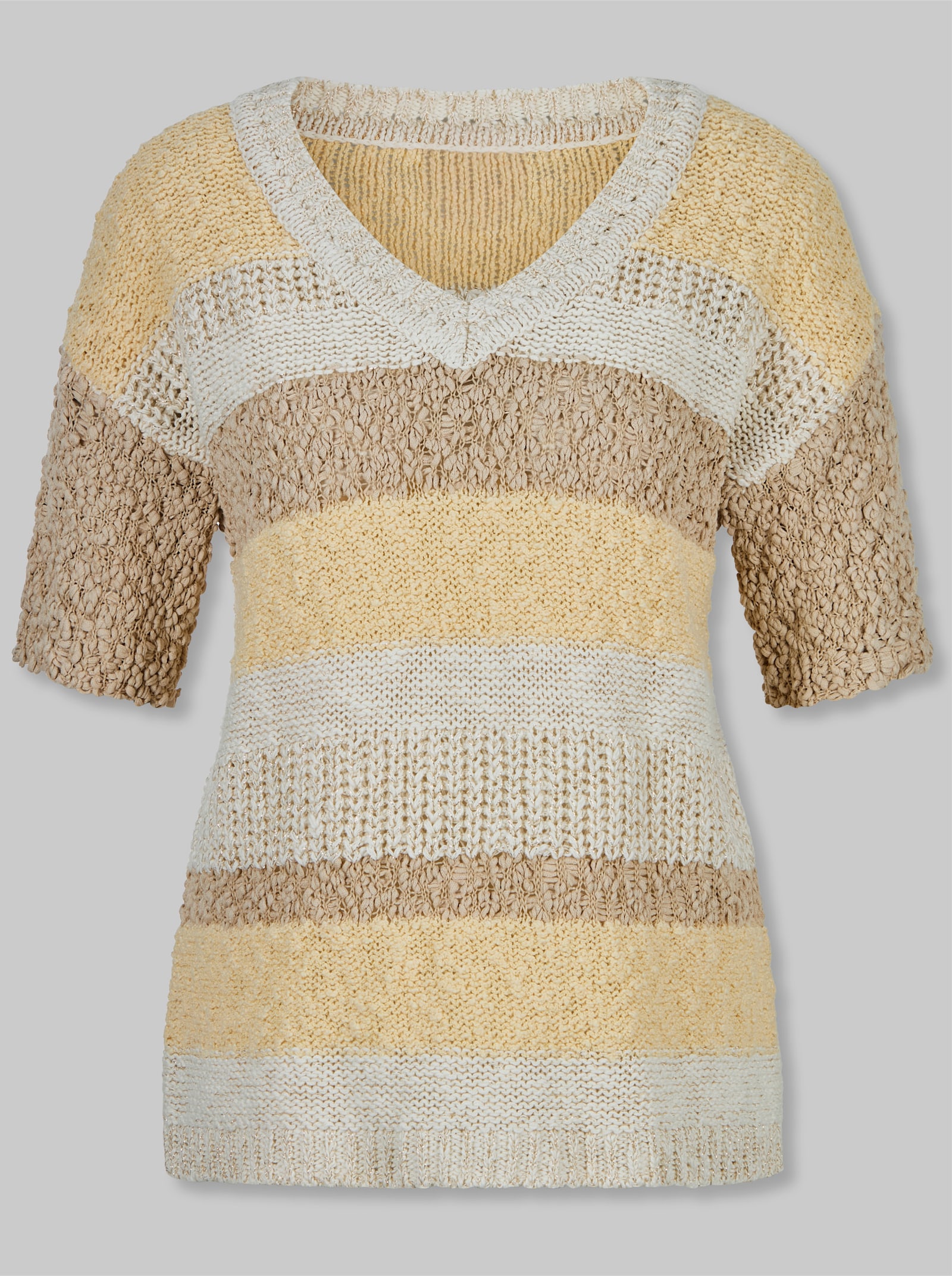 heine Kurzarmpullover im Strickmuster-Mix - vanille-champagner