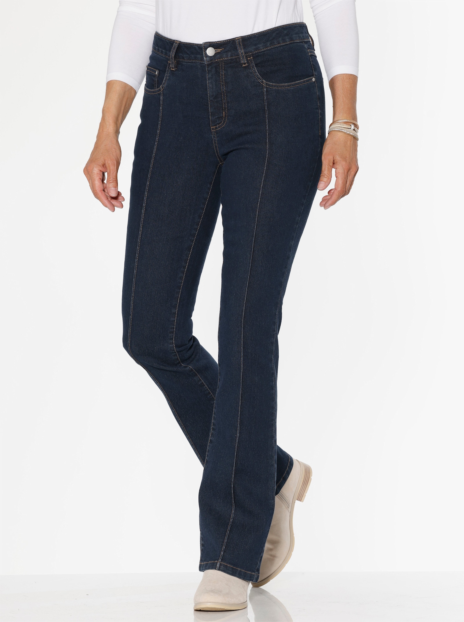 Bootcut-Jeans mit abgesteppter Biese - dark blue