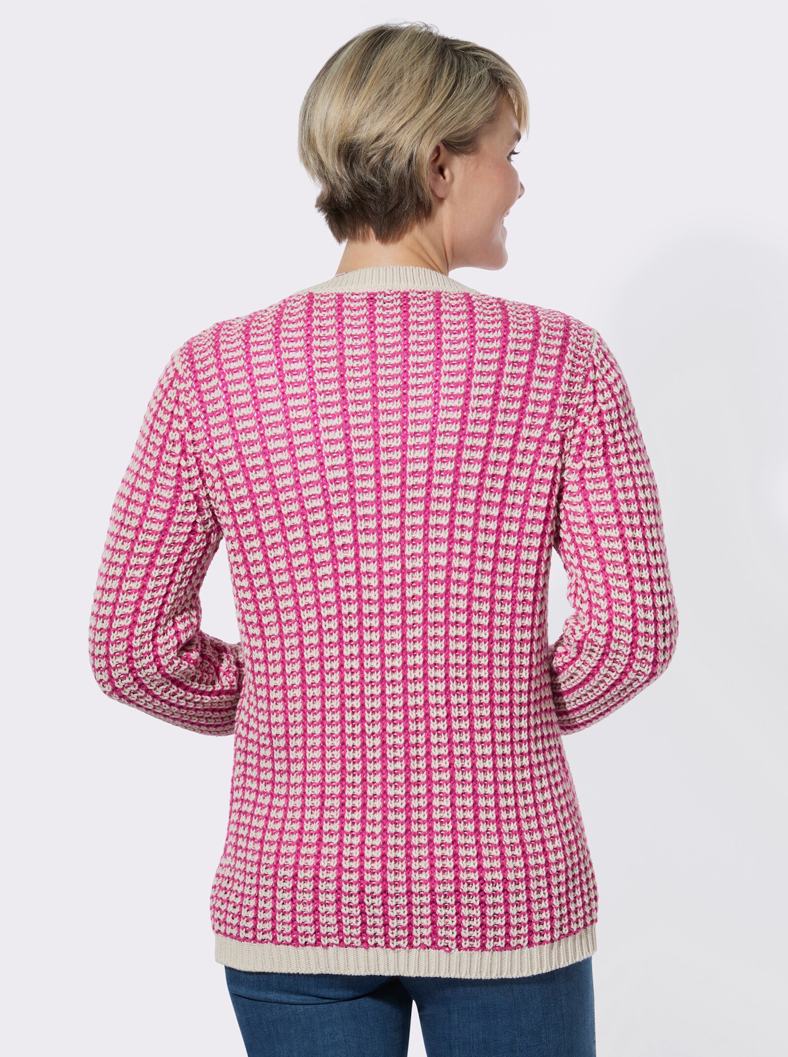 Strickjacke in zweifarbiger Melange-Optik - fuchsia-sand-gemustert