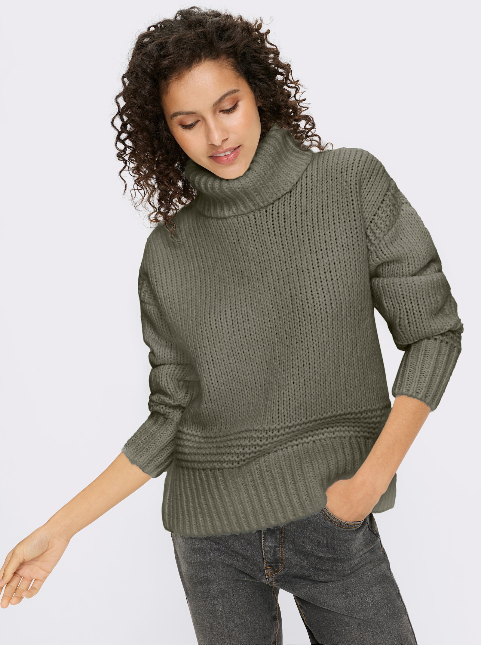 heine Rollkragenpullover mit Strukturstrick - khaki