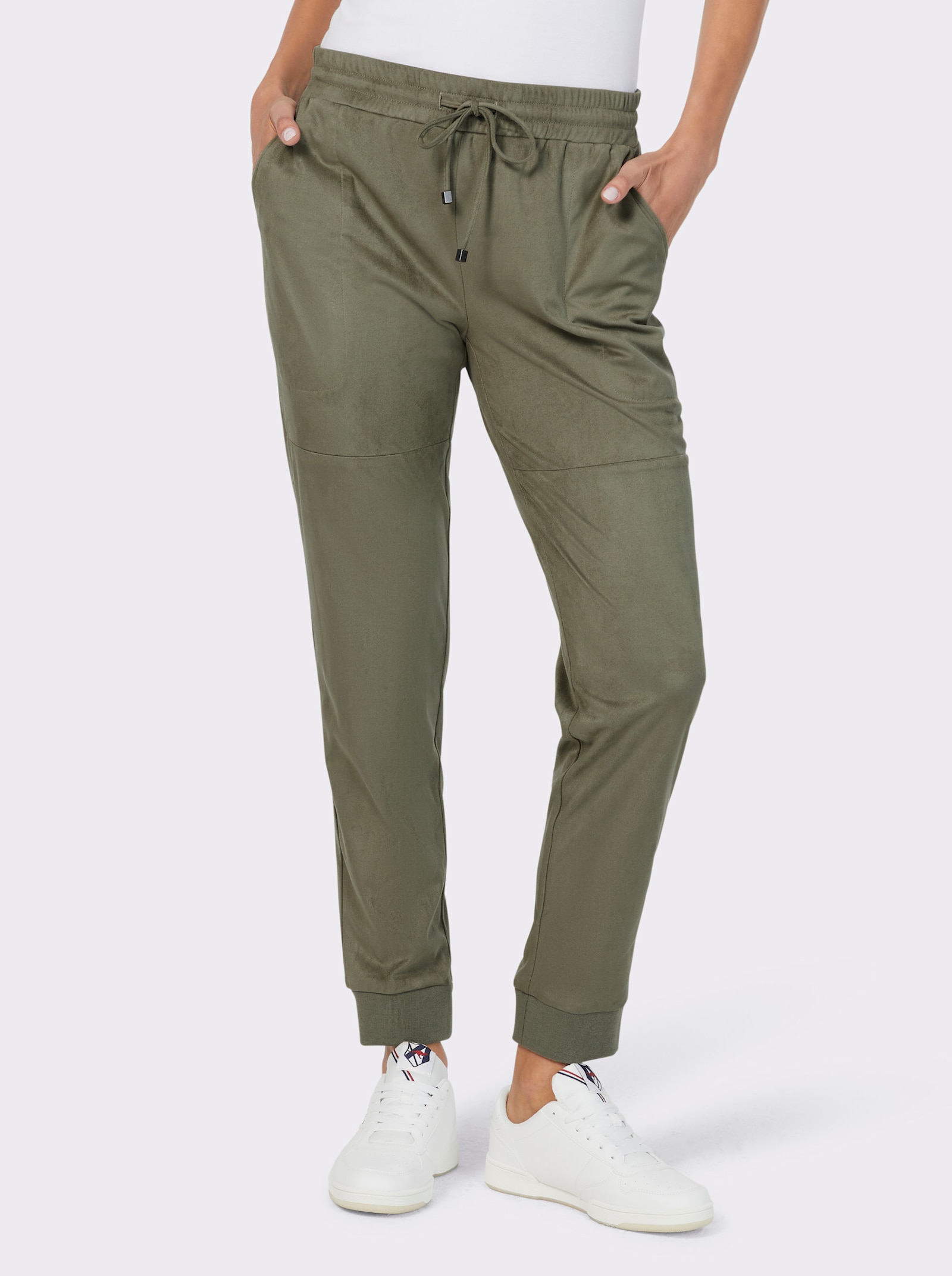 heine Jogg Pants in Veloursleder-Optik - khaki